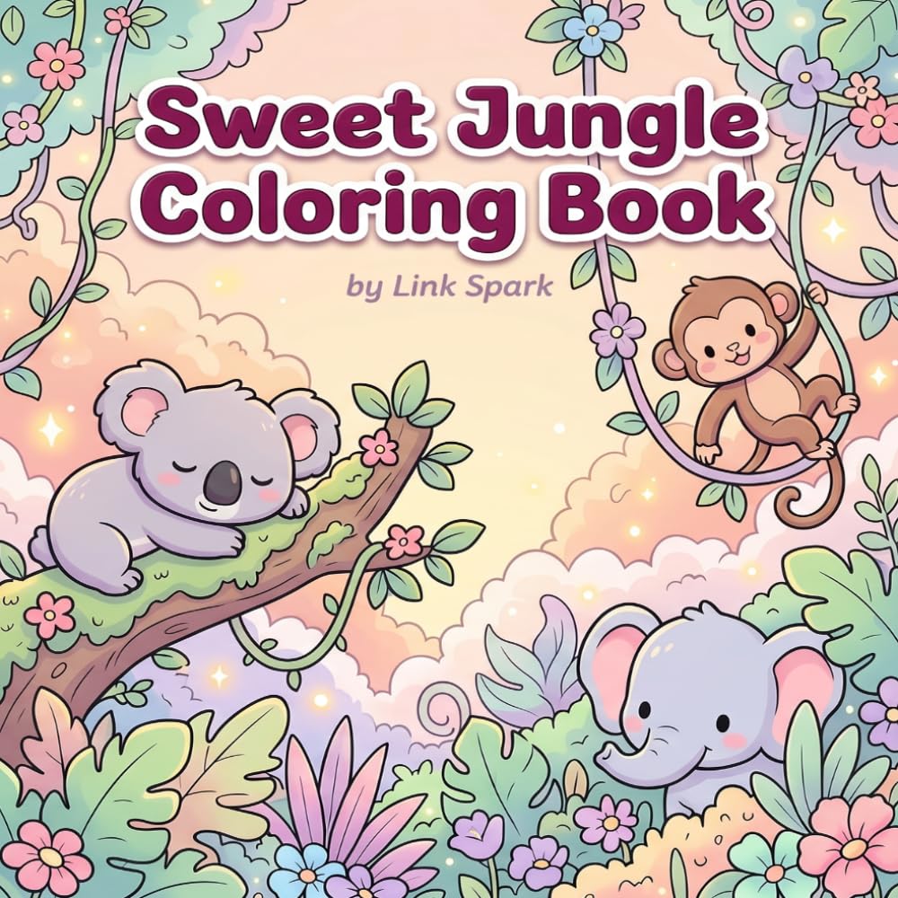 Sweet Jungle Coloring Book: Adorable Jungle Animal Coloring Pages with Cozy Kawaii Nature Scenes for Relaxation and Fun