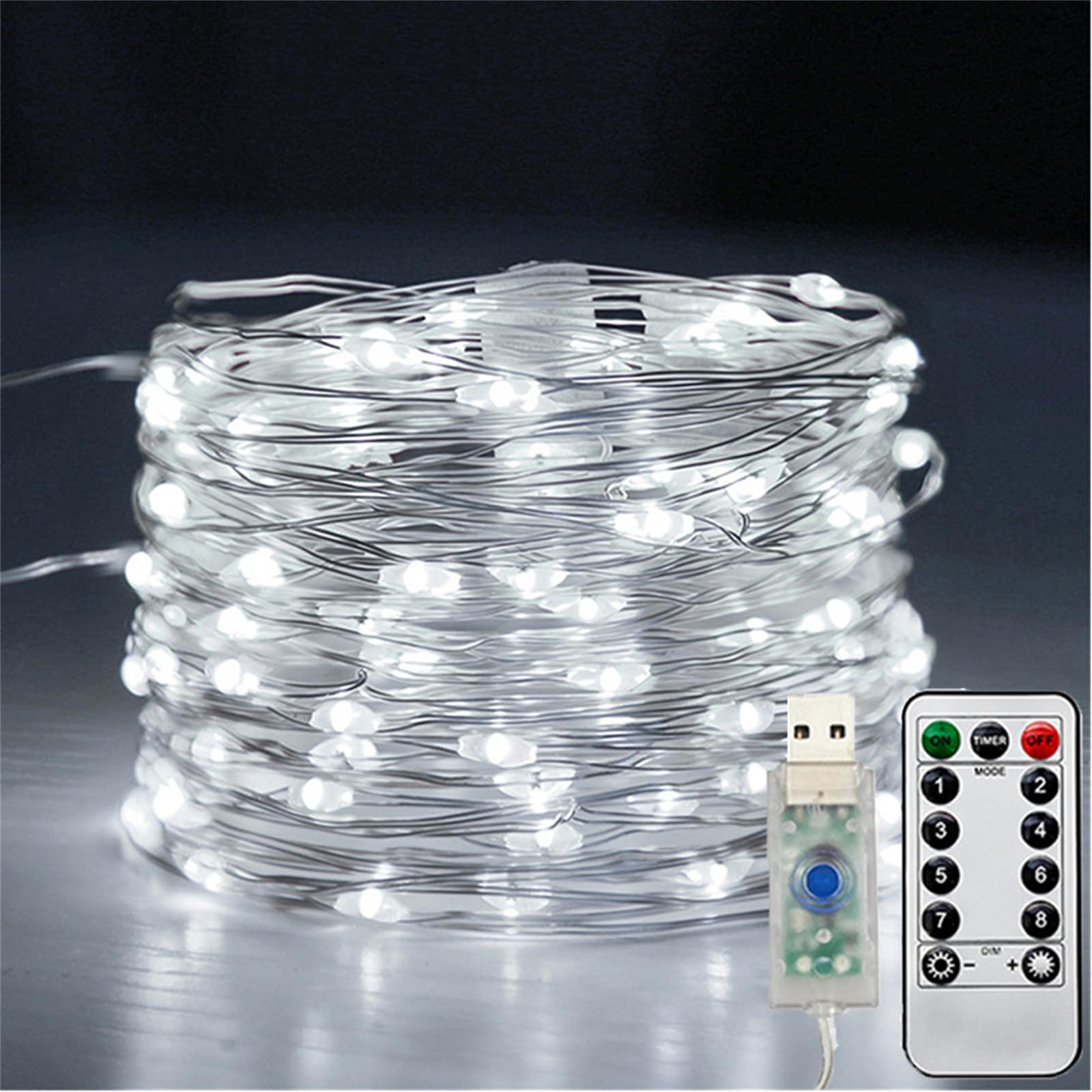 FANSU Warm White Coloured USB Fairy Lights, 8 Modes Indoor Outdoor String Lights, LED Copper Wire String with Remote Control, for Balcony Party Wedding Garden Home Decor (White,5m 50 Lights)
