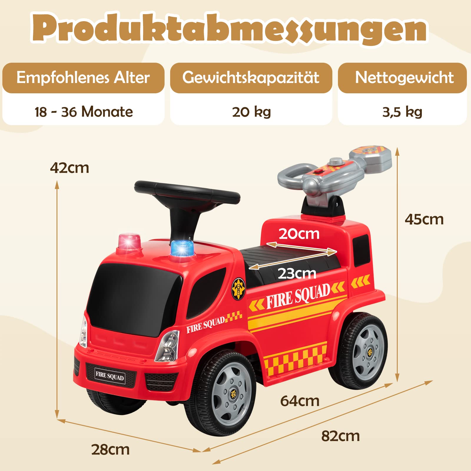GOPLUS Rutschfahrzeug mit Seifenblasenpistole, Rutschauto mit Sirene & Musik für Jungen & Mädchen, Feuerwehr-Rutschfahrzeug mit Schillernden Lichtern, Kinderfahrzeug für 18-36 Monate, Rot (Modell 1)