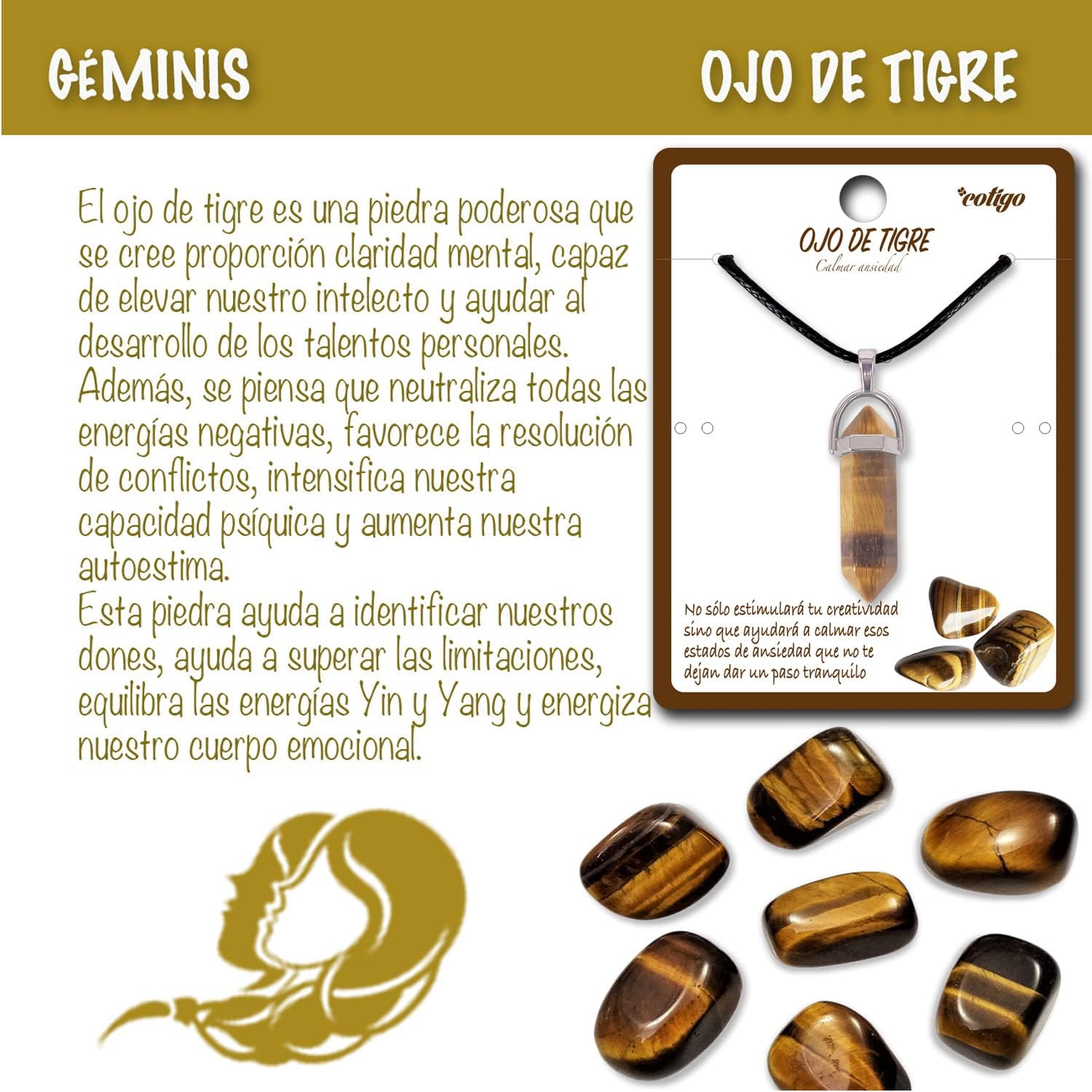 cotigo, Colgante de Piedra Natural de Forma de Punta - Incluye una Cadena de Hilo Encerado Negro 45cm - Distintas Piedras Semipreciosas