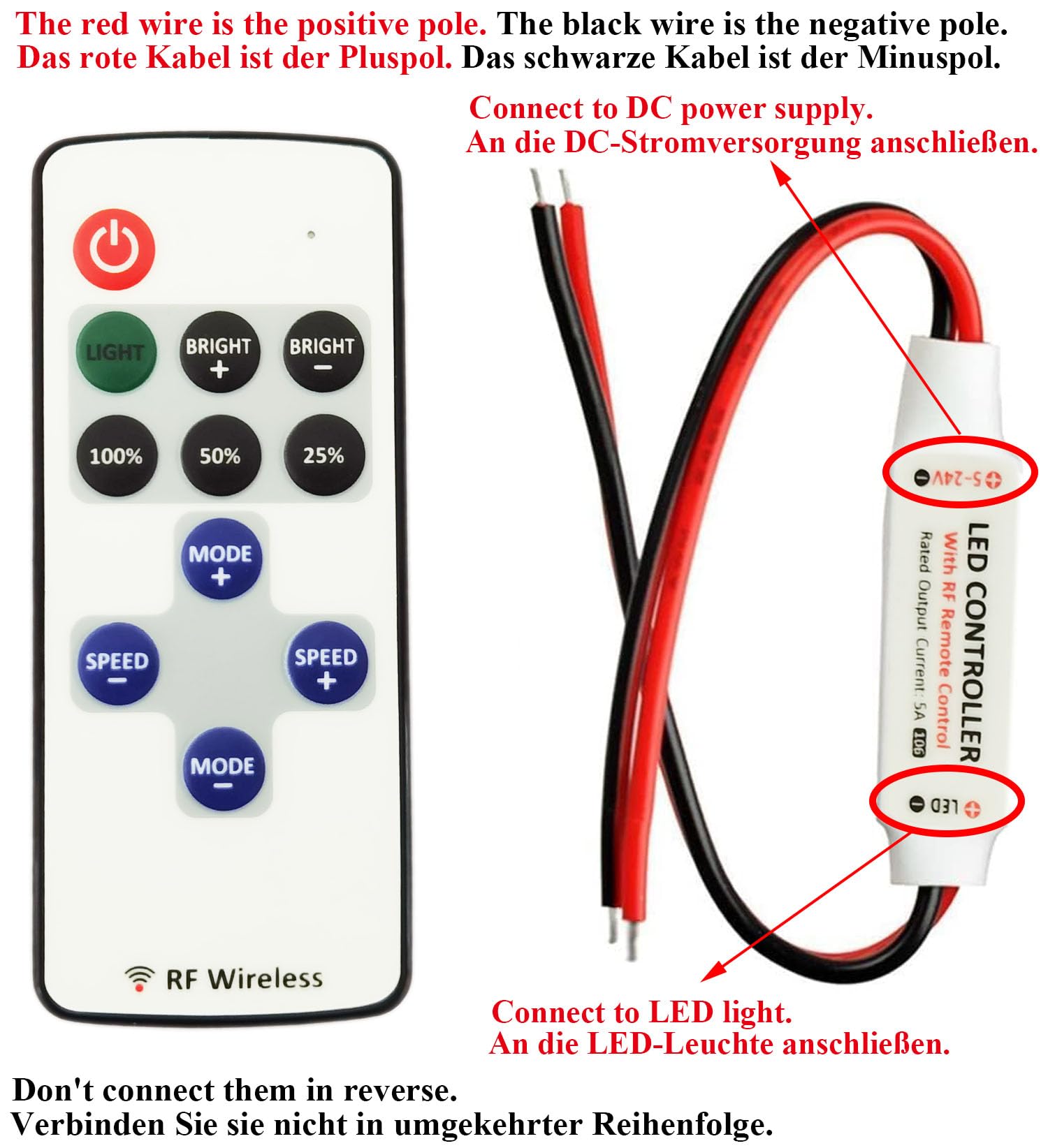 2pcs Controllore Striscia LED RF Remoto DC 5V-24V 5A Ricevitore Nastro LED Regolatore Dimmer Banda Controller Telecomando per Monocromatiche COB e SMD 5050 3528 2835 5630 Strip