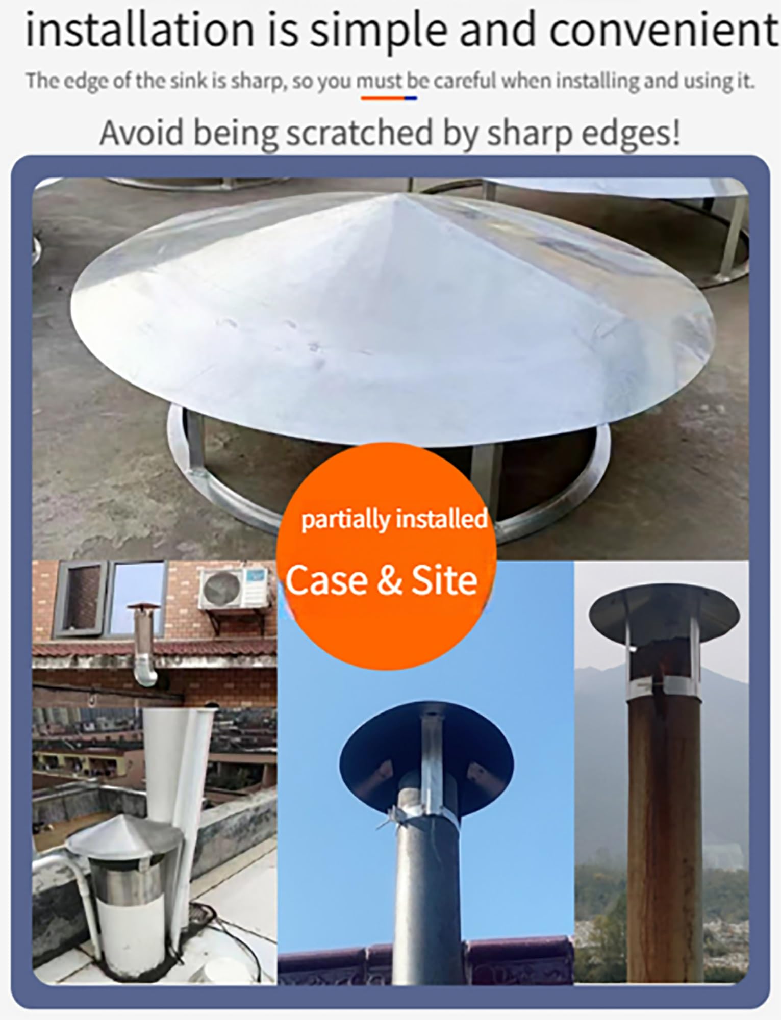 Odporna na warunki atmosferyczne Stal nierdzewna Nasada kominowa – Regulowany Bolt-On Uniwersalny Wentylacja Rura Osłona robić użytku zewnętrznego Roof-Flue Rury(24cm/9.4in)