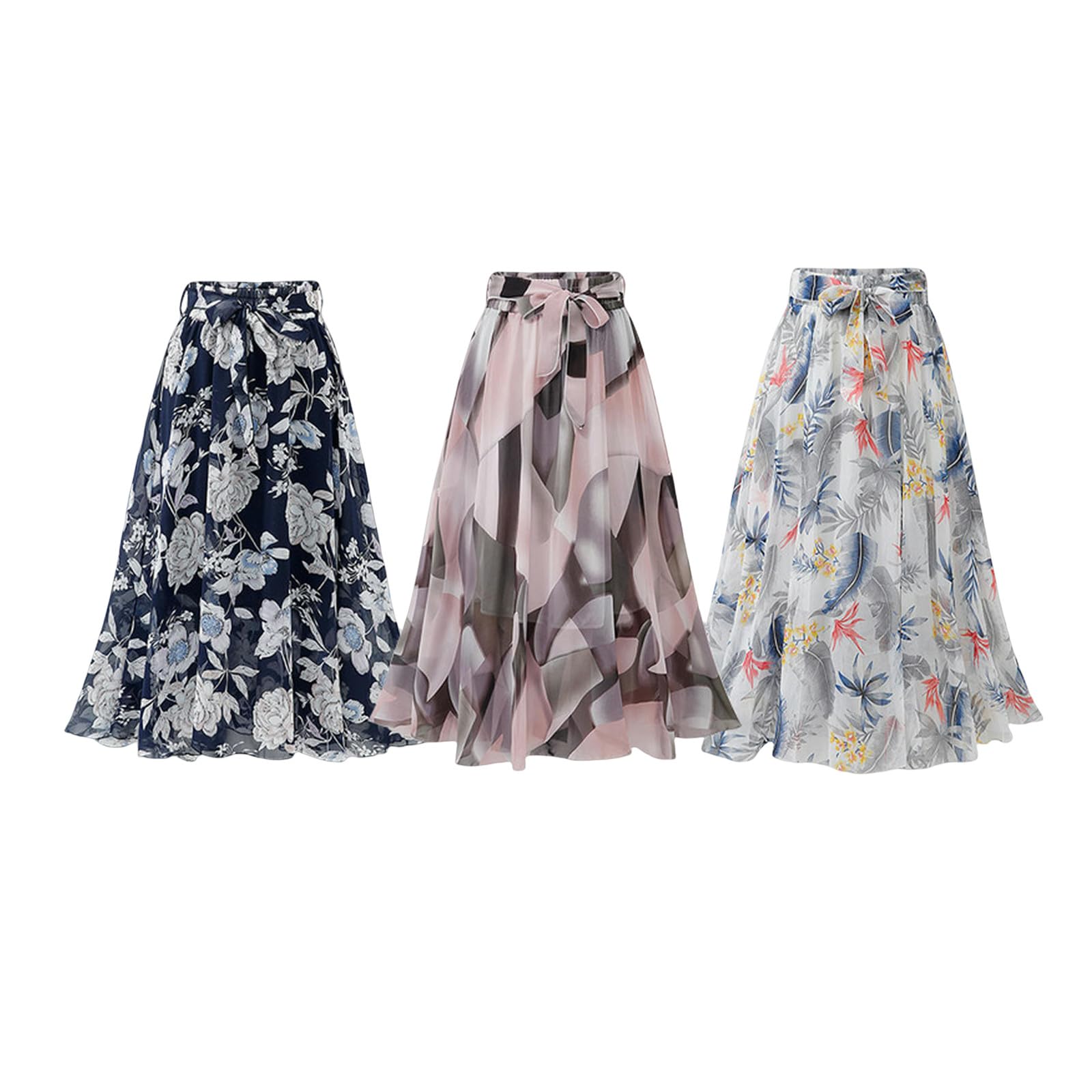 Röcke Frauen In Übergröße Midi Chiffon Rock - Sommer Blumenhoch -Taille Slim A -line -Rock Frauenröcke-rosa-5xl