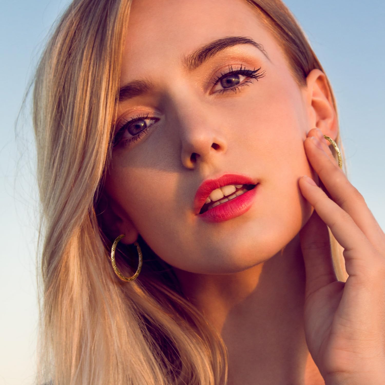 Gold Hoops Earrings for Women 14K Gold Earring Thick Hoop Earring for Womens Earrings Solid Line Cutting Design 30mm - Image 2