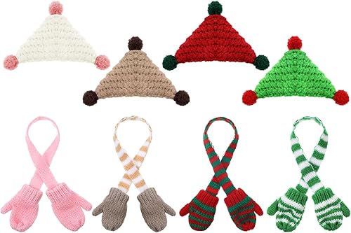 Vista 68 de Geyoga 8 piezas de mini sombreros y bufandas de Papá Noel, accesorios de Navidad, sombrero de gnomo pequeño para manualidades, bricolaje para Blanco