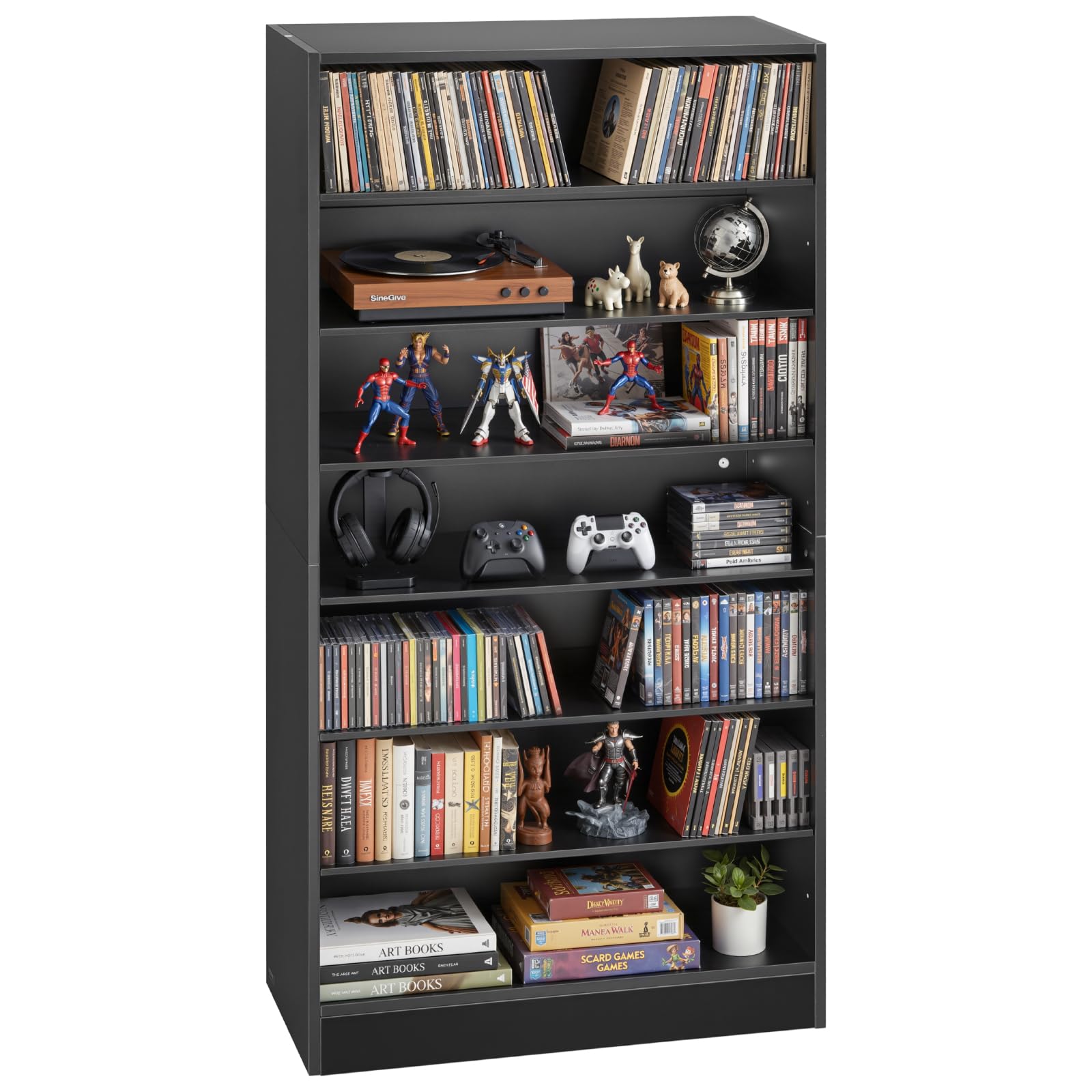 VEVOR DVD-Regal mit 7 Fächern, Medienregal Standregal 70 x 30 x 140 cm, Platzsparendes Aufbewahrungsregal für CDs DVDs Bücher Spiele-Discs, Bücherregal für Wohnzimmer/Homeoffic/Aufnahmeraum, Schwarz