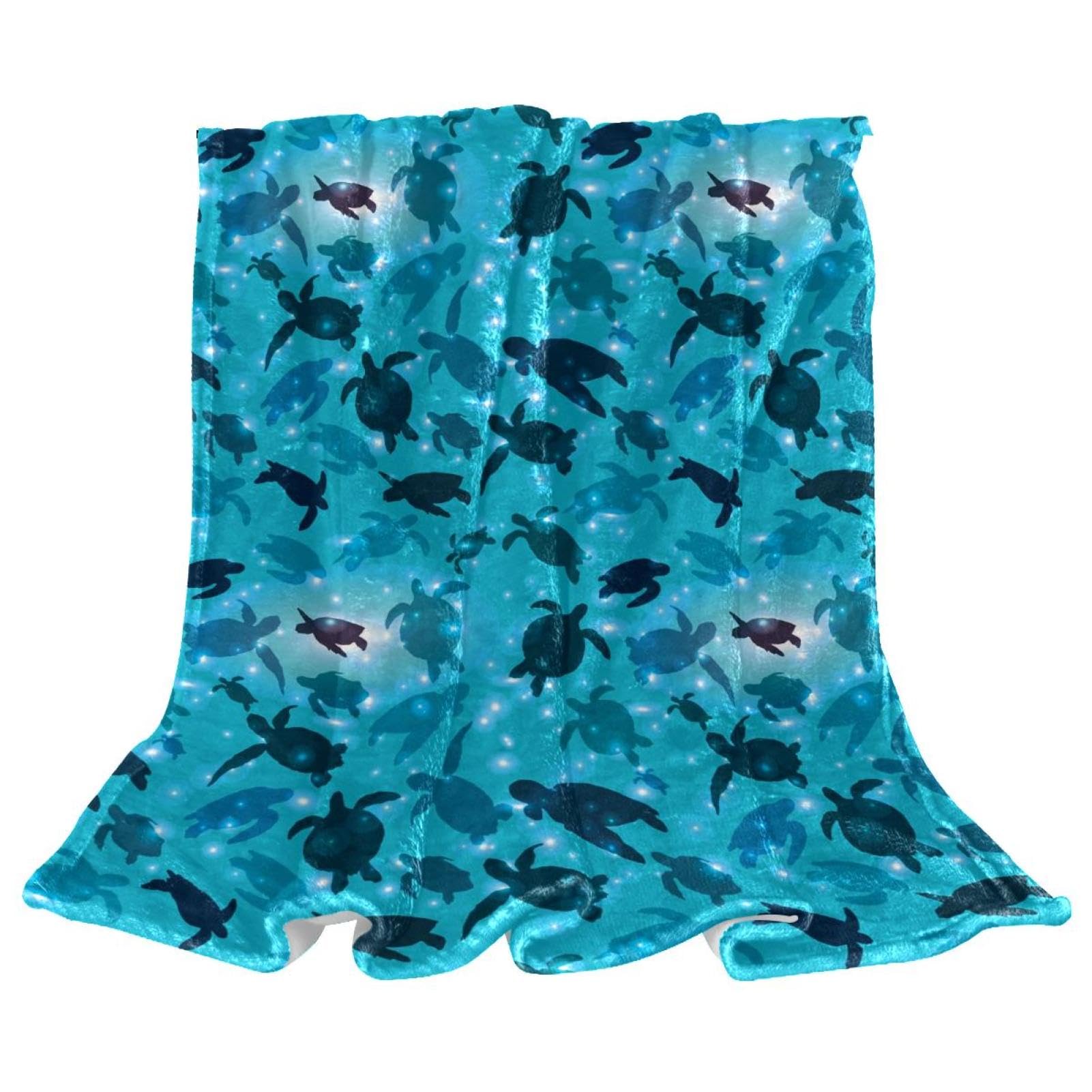 Couverture polaire tortue bleue 150x200cm pour lit et canapé