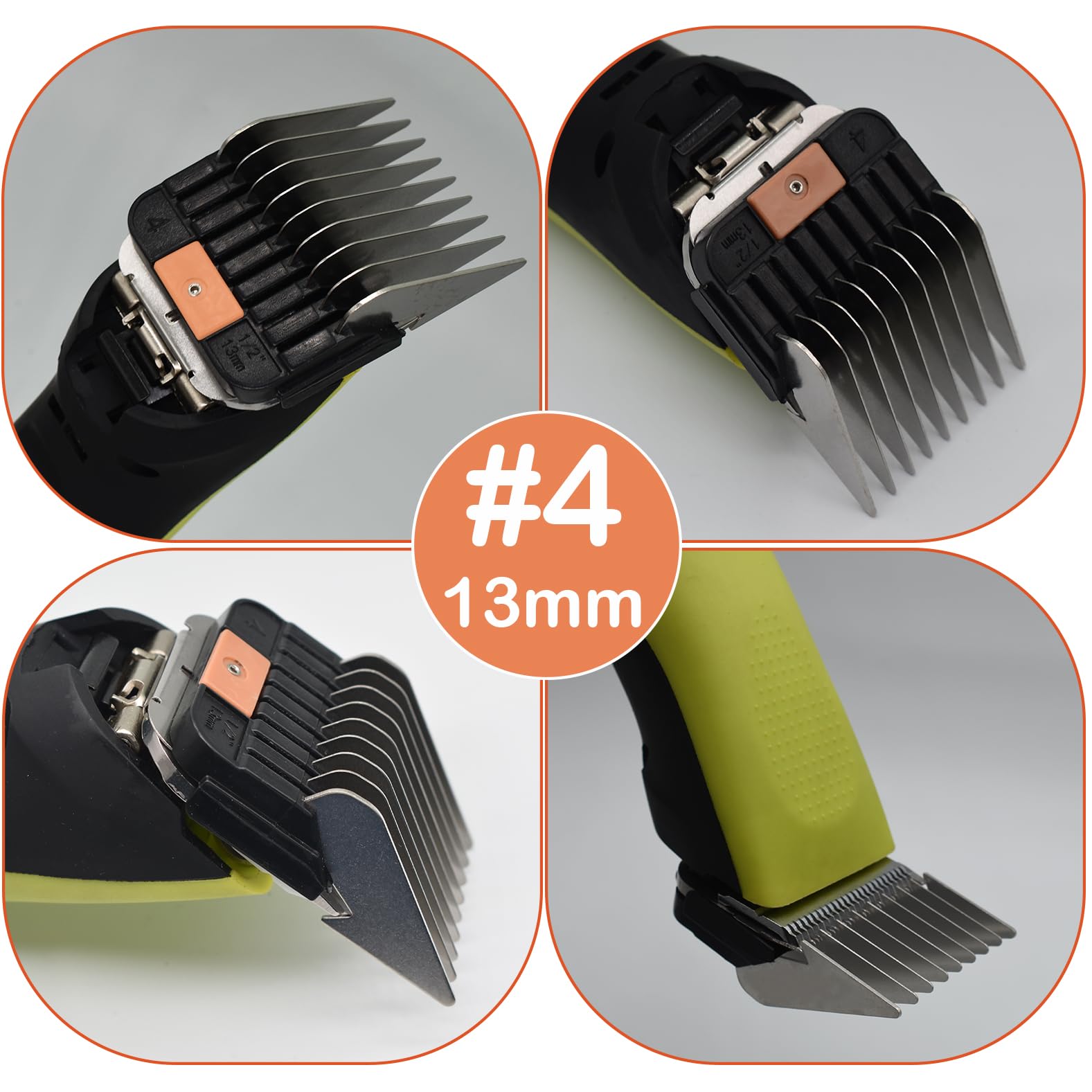 4 pettini di Ricambio in Acciaio Inox A5 per Tosaerba, 3/6/10/13 mm, 1/8", 1/4", 3/8", 1/2", compatibili con Wahl KM2/5/10, Andis AG BG Oster A5/A6