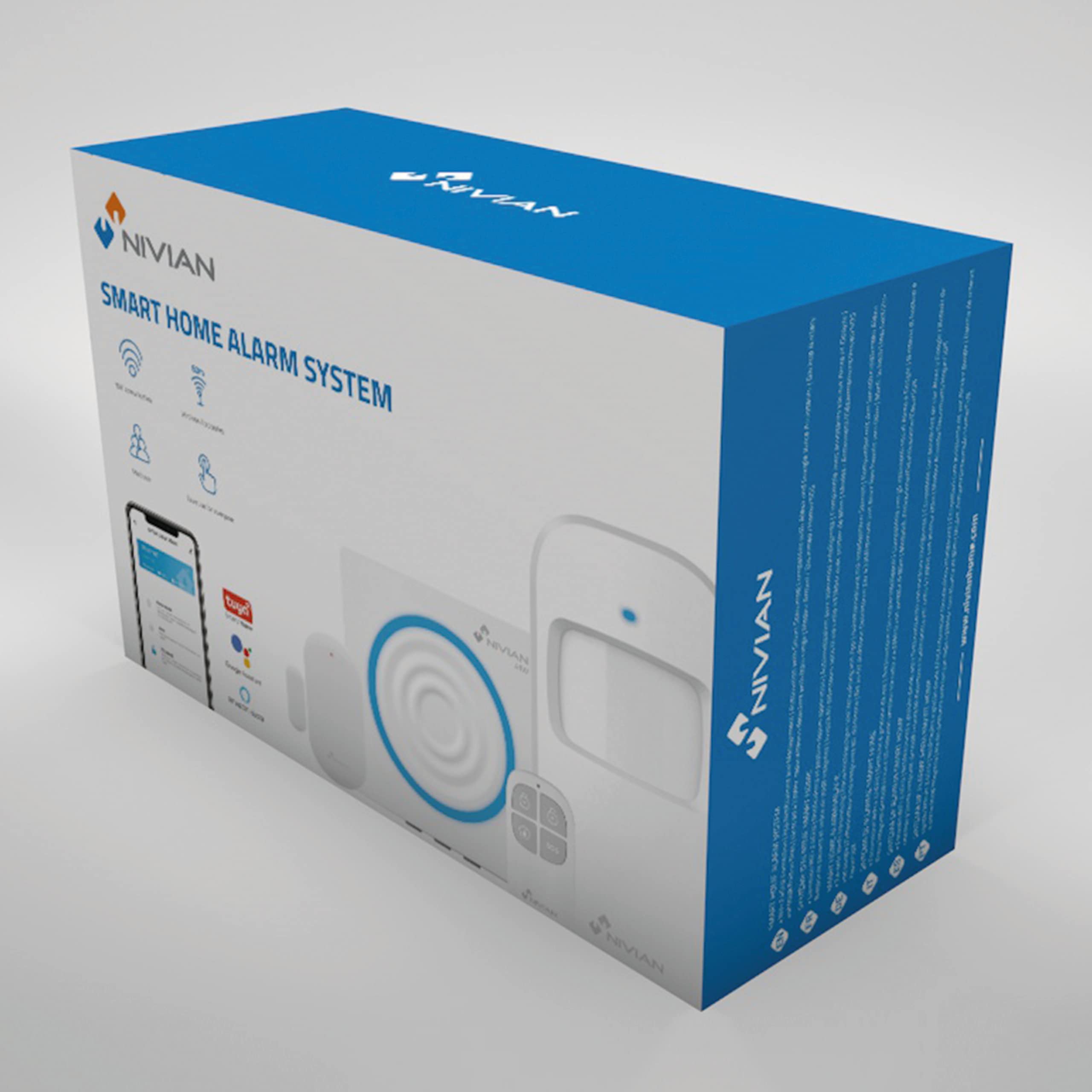 Nivian-Sistema de Alarma para Casa y Negocios Sin Cuotas Mensuales | Kit de Alarma WiFi con Control Remoto a través de App Tuya | Función SOS | Fácil Instalación Sin Cables