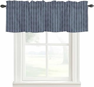 Valances for Windows, Navy Blue Geometric Light Filtering Window Treatment Valances for Living Room/Bedroom/Bathroom Windows, Modern Pure Color Abstract Striped 42"x 18" Rod Pocket Kitchen Curtains