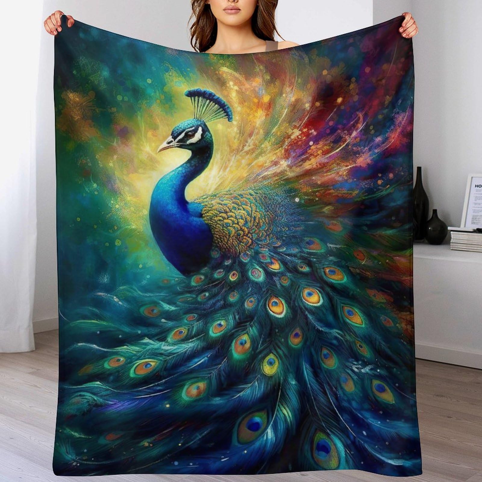 Couverture polaire flannel paon 130x180 cm pour lit et canapé