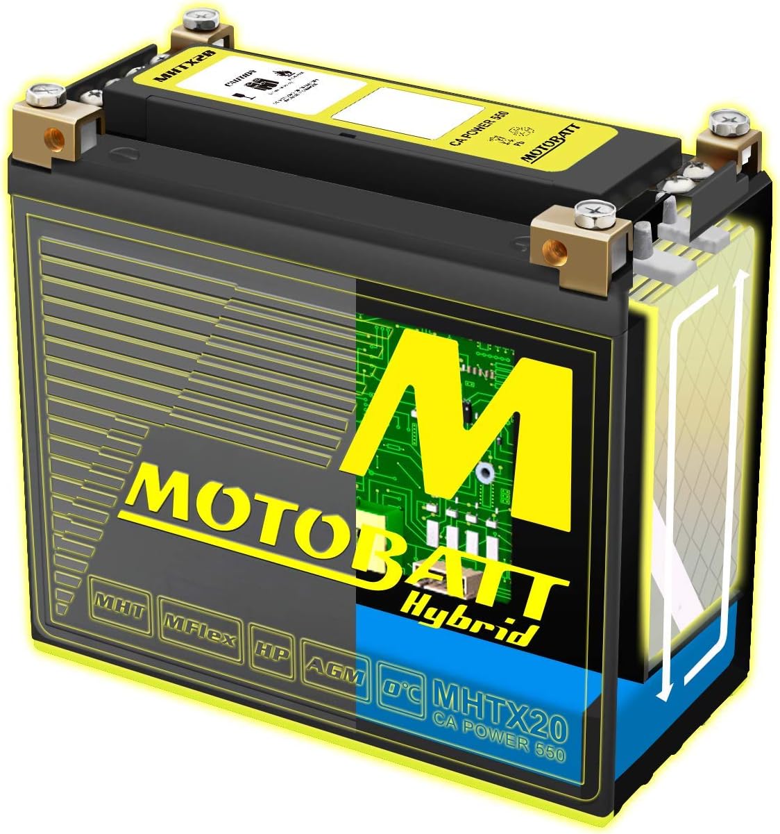 Motobatt MHTX20 HYBRID Lead Acid AGM and Lithium Battery 550CCA Massive reserve capacity MBTX20U Replacement