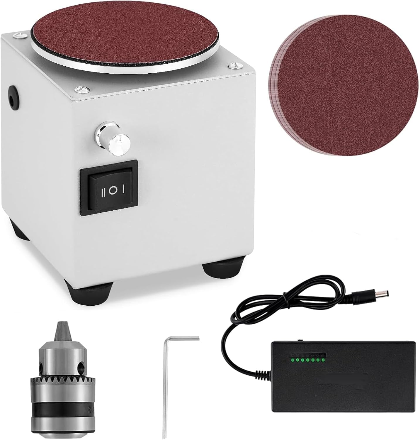 4 Mini Levigatrici A Disco - Levigatrice Elettrica da Banco Compatta con Controllo Continuo della velocità (3000-6000 Giri/min) per Lucidatura, Taglio E Sbavatura di Legno, Metallo E Pietra -