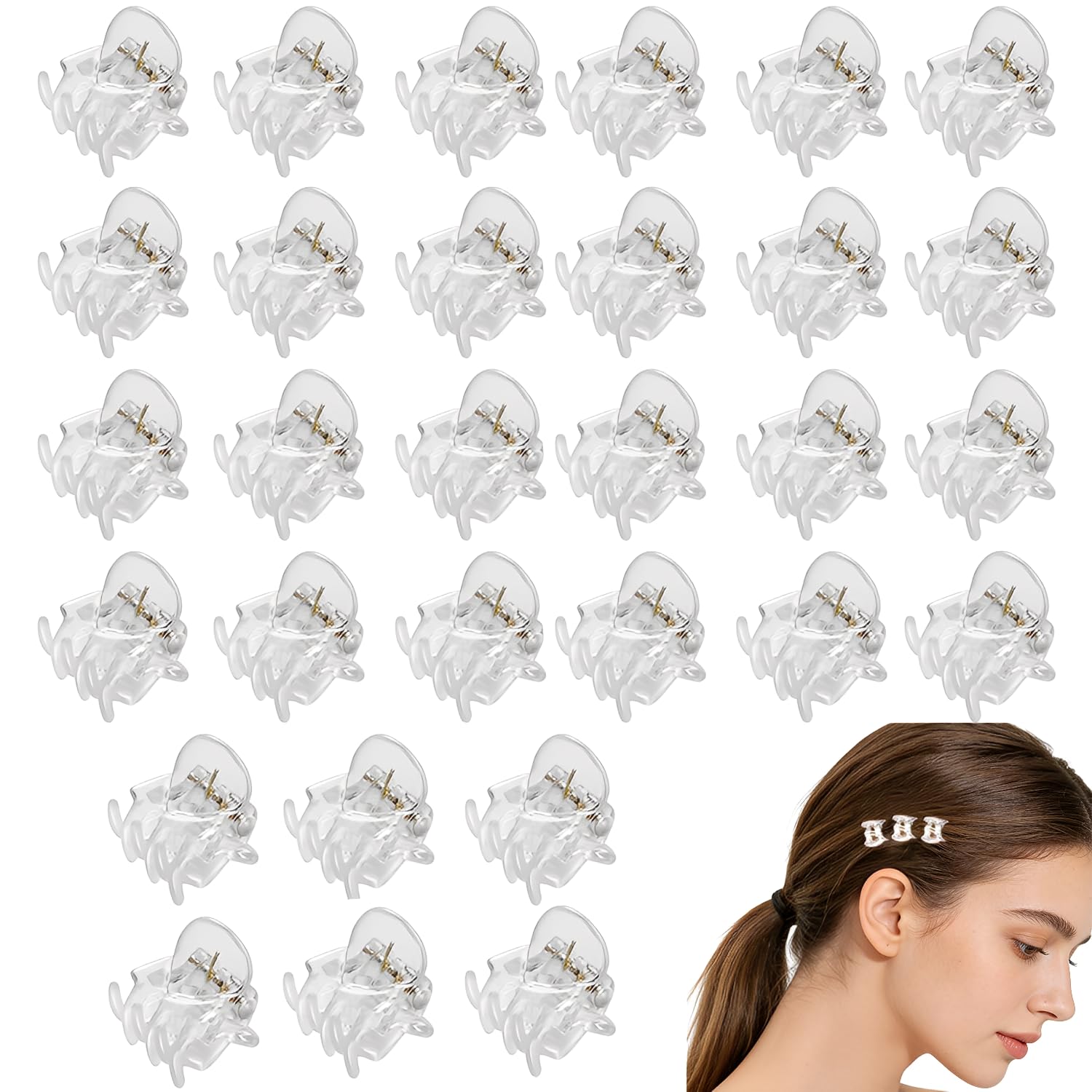 30 piccoli fermagli per capelli, in plastica, piccoli fermagli per capelli, 1,5 cm, per ragazze e donne, per tutti i giorni, feste, Natale, festival trasparente