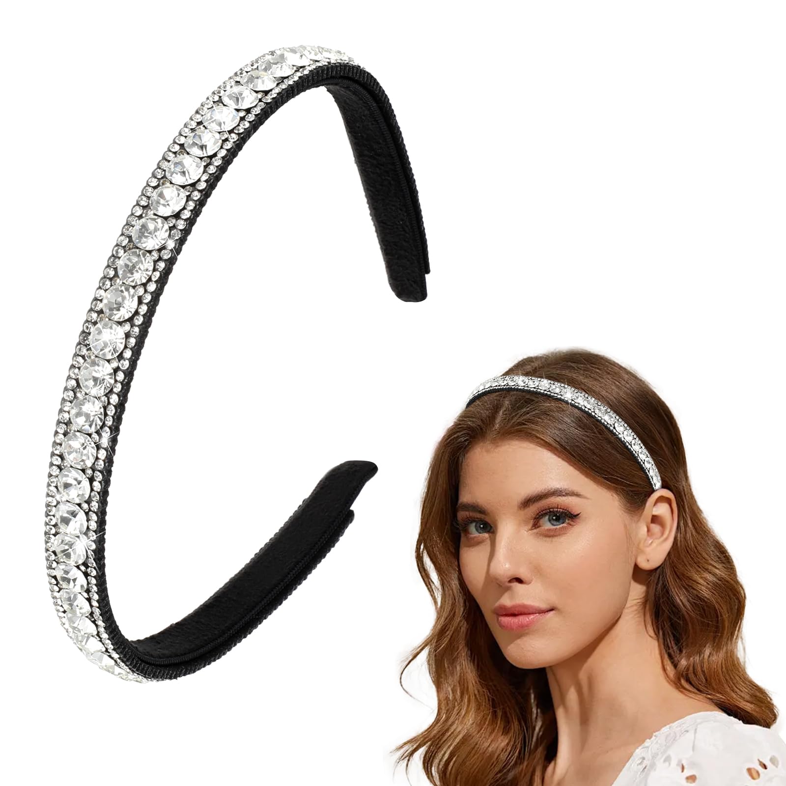 Cerchietto Per Capelli Con Strass E Cristalli - Fascia Elastica Scintillante Antiscivolo Per Donne E Ragazze, Oro - 2