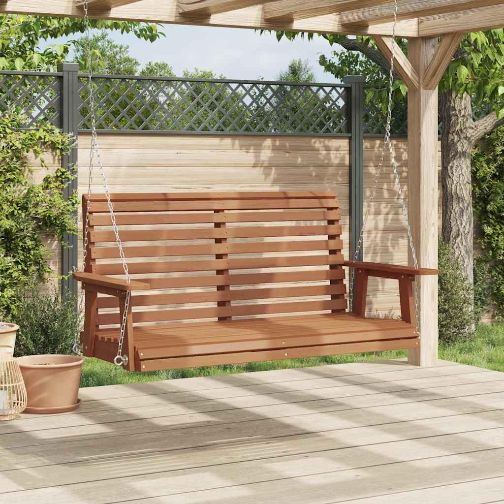 Hollywoodschaukel Gartenschaukel aus massivem Tannenholz mit Metallketten Braun 122,5x63x56 cm verstellbar für Garten Terrasse Veranda mit ergonomischem Schaukelsitz und wetterbeständigem