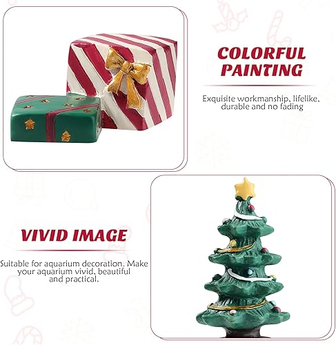 Miniatura 3 de Balacoo 1 juego de decoración de acuario de Navidad, figura de árbol de Navidad, caja de regalo de resina en miniatura, micro adornos de paisaje