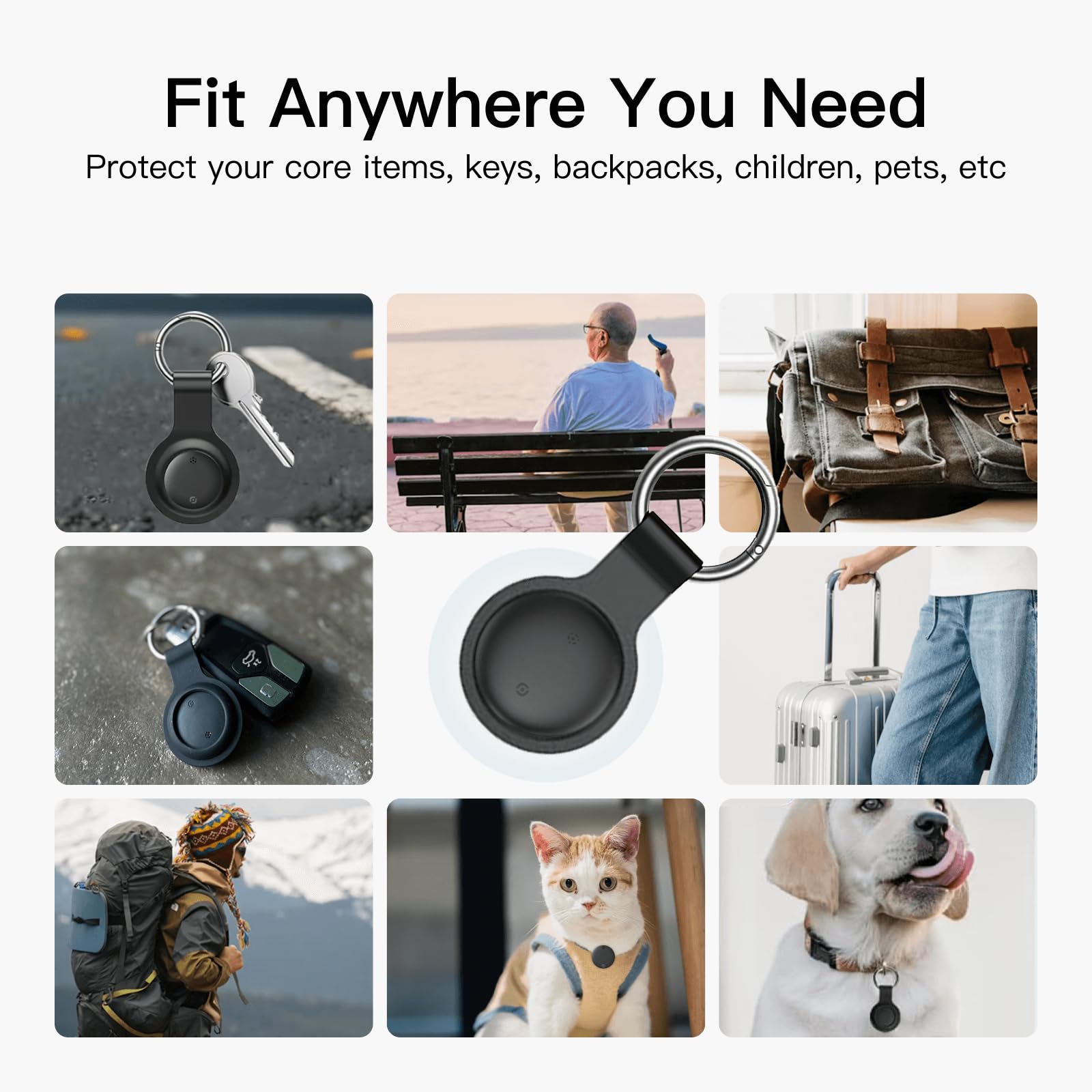 RAINDROPS Smart Tag 2025 Tracker iOS, Bluetooth Item Finder funziona con Apple Find My, Trakcer Tag Locator per chiavi, bagagli, zaini, animali domestici (solo iOS, nero, confezione da 4)