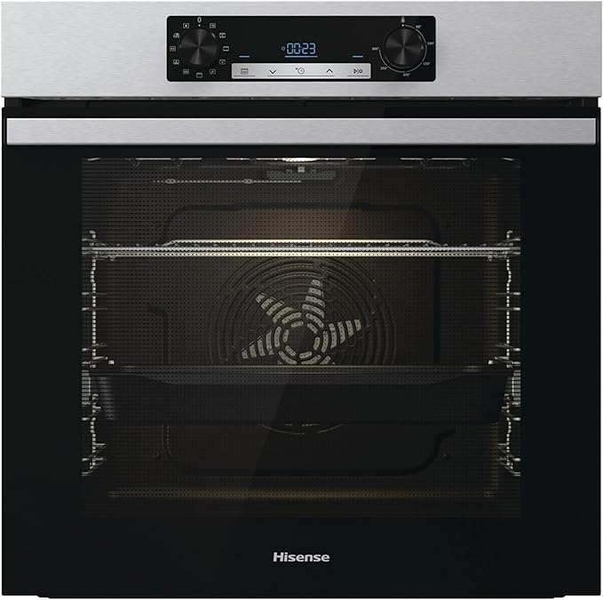Hisense BI62216AXE2 - Horno Hidrolitico, Clase A, Guía Telescópica, Gran Capacidad 77L, Cocción Simultánea x5, Doble Grill, Calentamiento Rápido, Inox