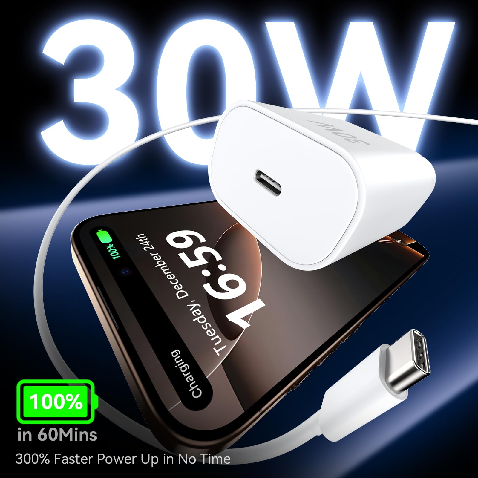 iPhone 16 15 Pro Max Charger Fast Charging, 30W USB C Charger Type C Chargers Fast Charging Block with 6.6 FT&10 FT Long Cable Cord for iPhone 16 Pro Max/16 Pro/16e/16 Plus/16/15 ProMax/15Pro/15-3Pack