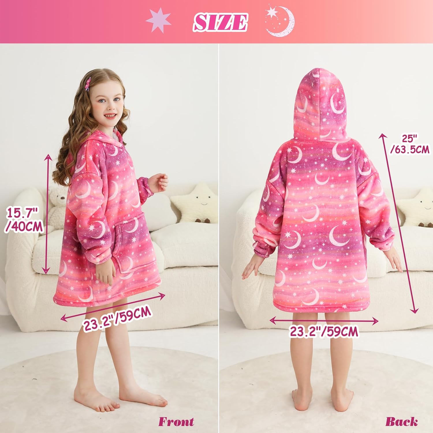 Kids Wearable Blanket, Toddler Sherpa Sweatershirt Hoodie with Front Pocket Comfy Warm Hugs - Image 2