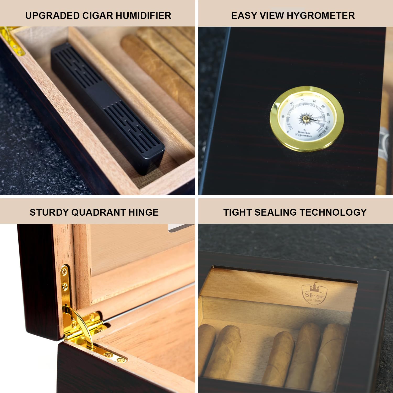 Slege Zigarren Humidore,Humidor-Zigarren,Glasplatte,Spanische Zeder Zigarrenbox,mit Zigarrenbefeuchter,Hygrometer,Teiler, Kuba Zigarren Zubehör,Männer Geschenk (10-30 zigarren)