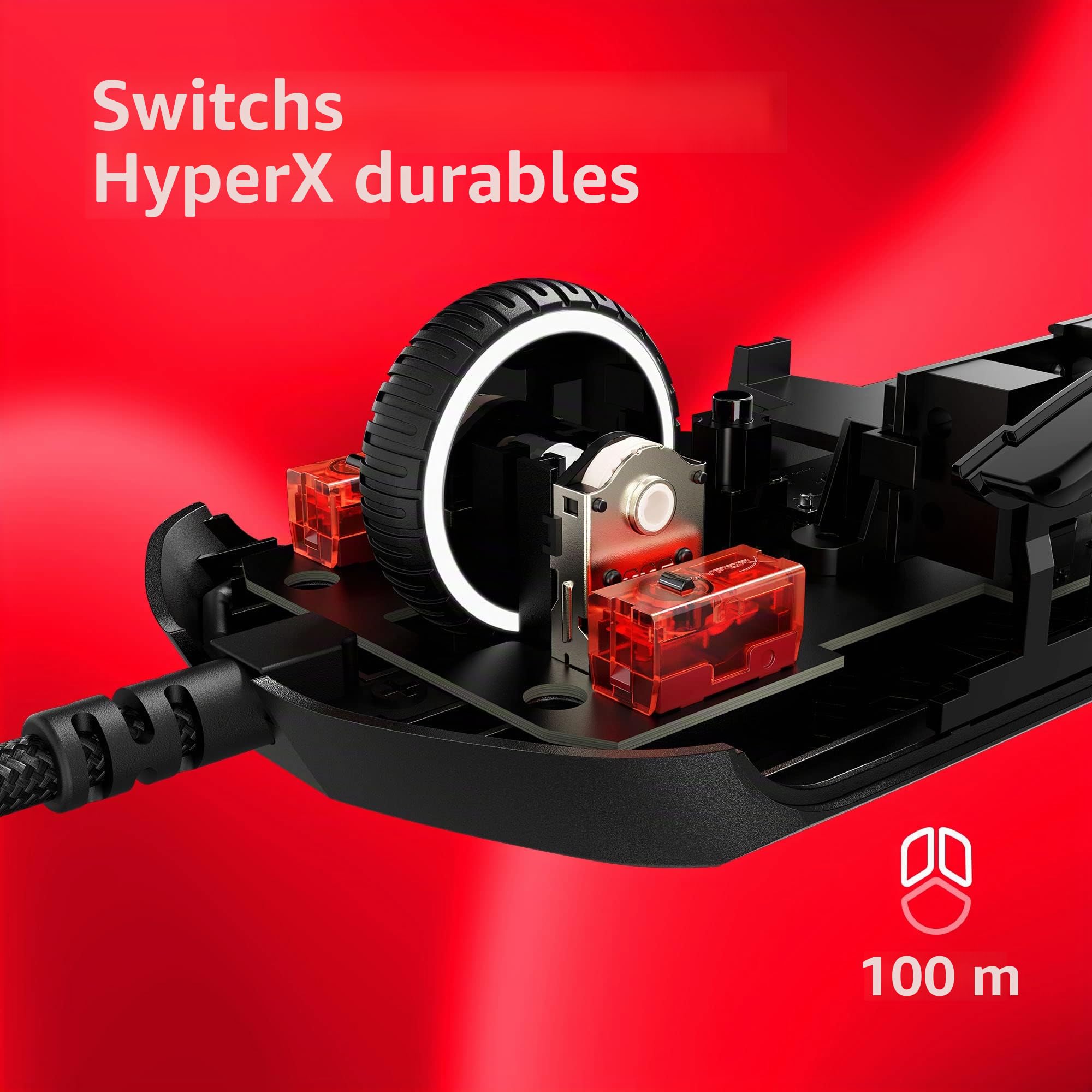 HyperX Pulsefire Haste 2 Souris Gaming Filaire, Ultra Légère 53 g, Capteur HyperX 26K jusqu’à 26 000 DPI, Polling Rate 8 000 Hz, Câble HyperFlex 2, 6 Boutons Programmables PC, Noir