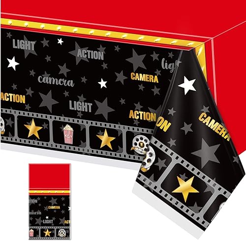 Irenare 1 mantel de noche de cine, decoración de fiesta, fundas de mesa de plástico para sala de cine para alfombra roja, suministros de fiesta de