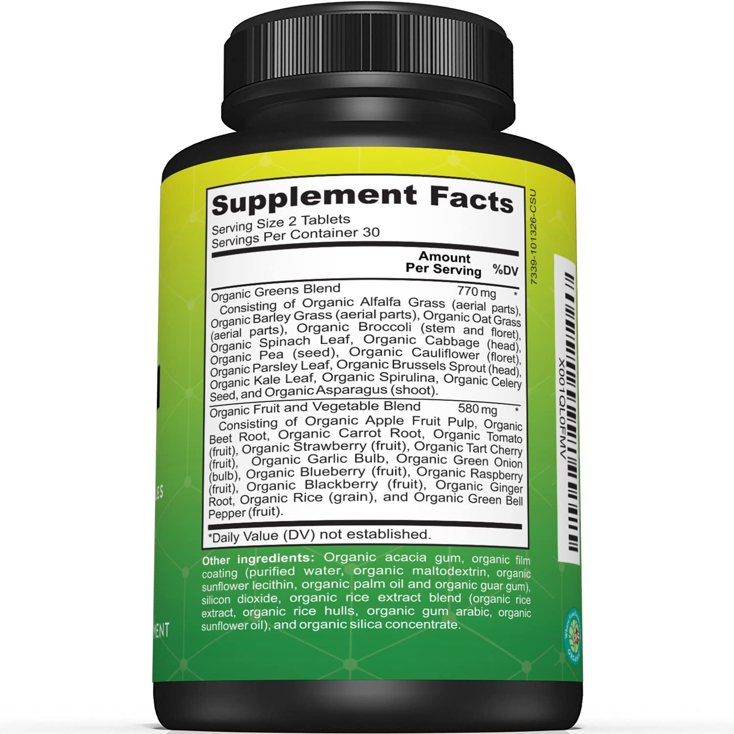 Sunergetic Premium USDA Organic Greens - Tablets Superfood de Verduras ...