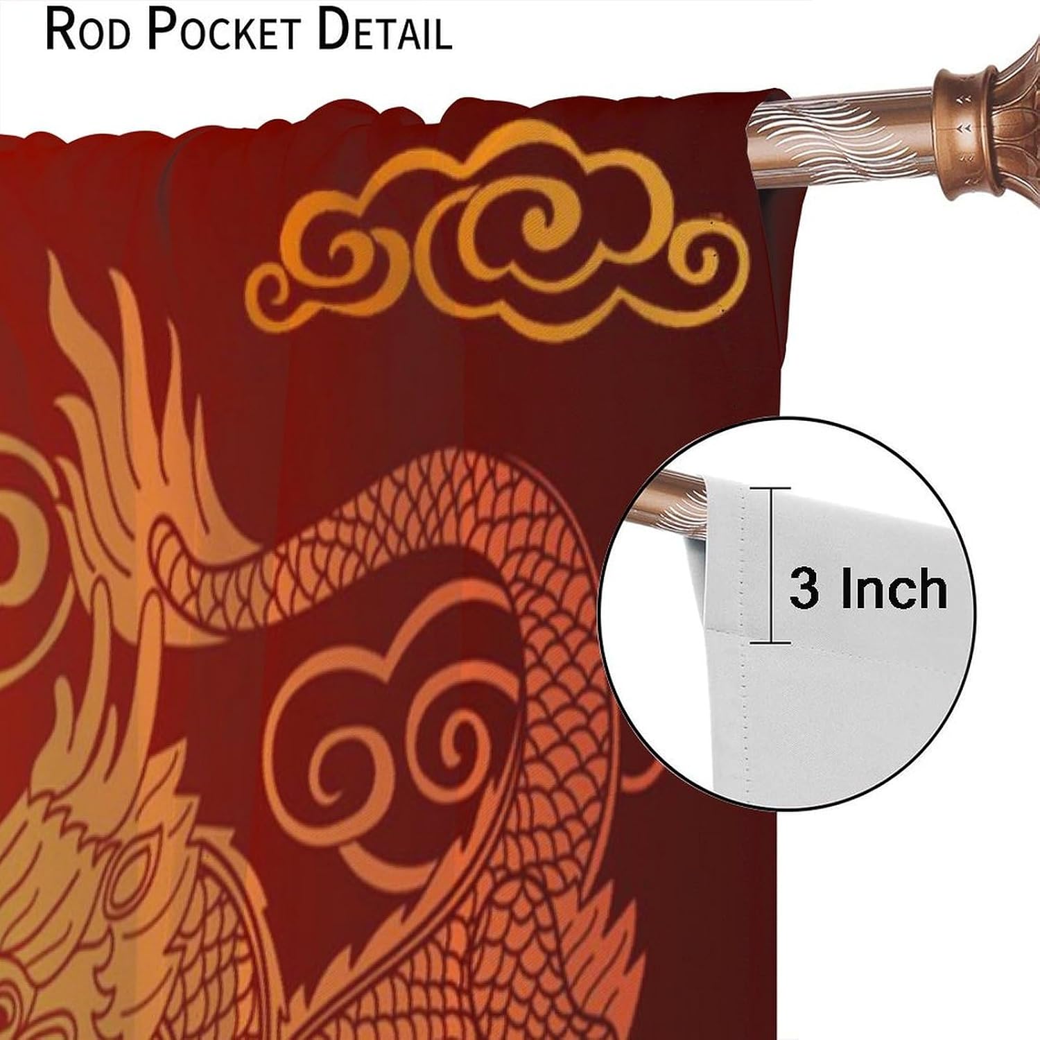 Dragon Curtains, Asian Style Traditional Chinese Dragon Clouds Window Treatments, Rod Pocket Thermal Insulated Drapes 2 Panel Sets for Bedroom Living Room Kitchen, 42" W x 45" L【Decor】