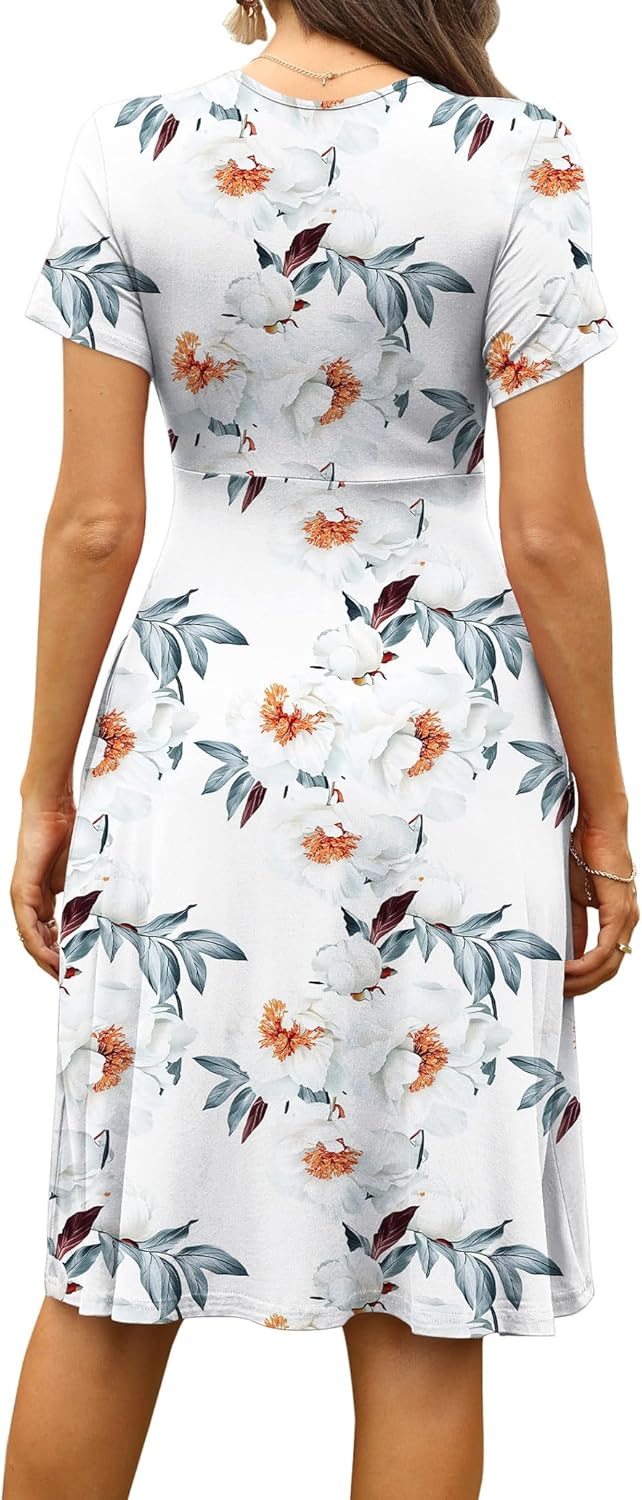 WEACZZY Women's Summer Short Sleeve Casual Dresses V-Neck Floral Party Dress with Pockets - Image 4