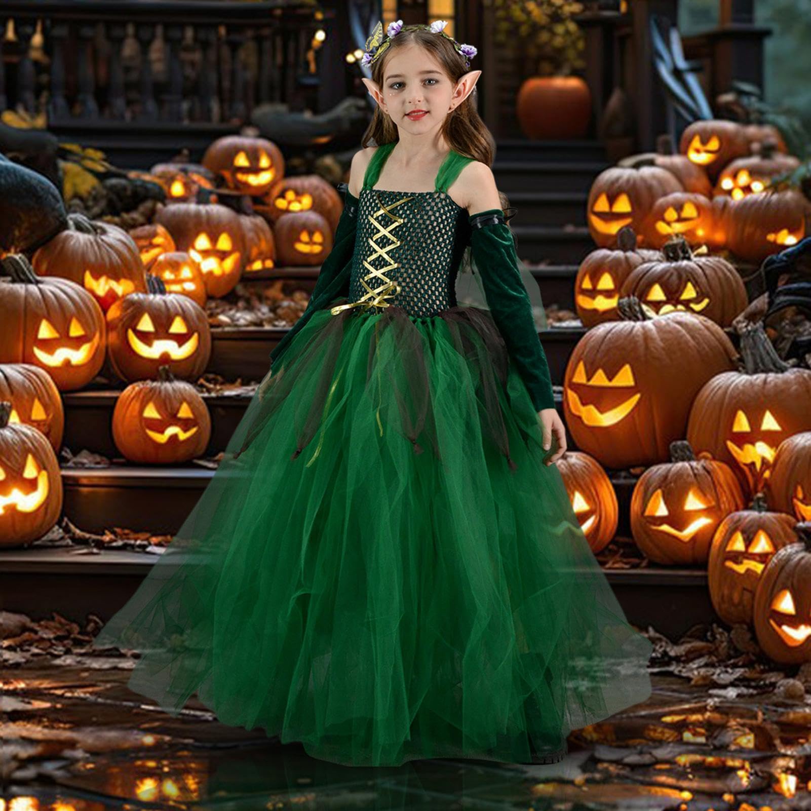 Costume Halloween per Bambine Gonna Tutù in Tulle Fata Verde Masquerade | Costume Da Festa Per Halloween Balli In Maschera Feste A Tema Carnevali Compleanni E Eventi Scolastici