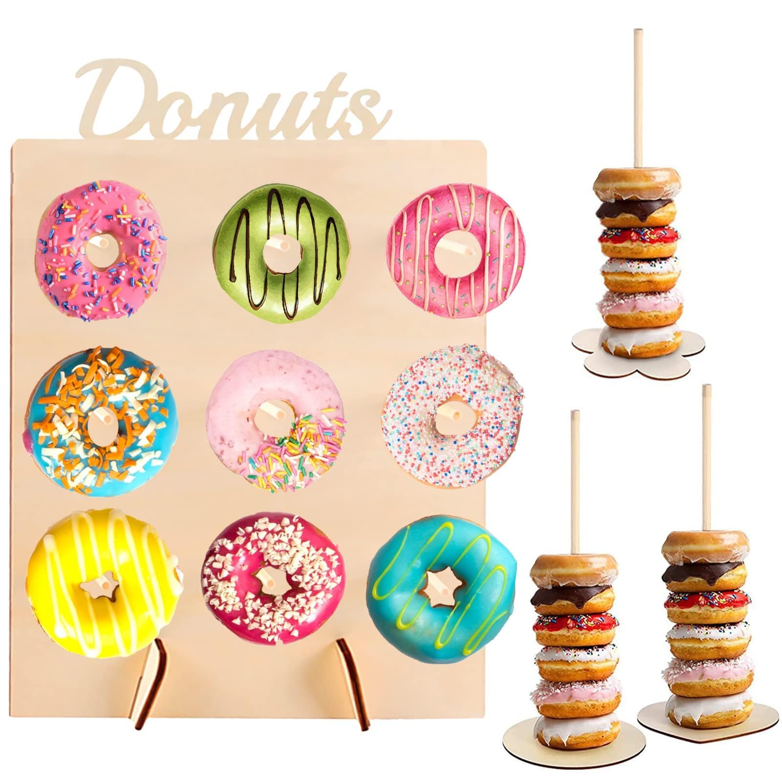1Pcs Wooden Donut Stand, Donut Holder Stand Party, Donut Stands for Dessert Table, 3Pcs Wooden Donut Stand Towers, Donut Display Stand for Birthday Party Wedding Party Decoration