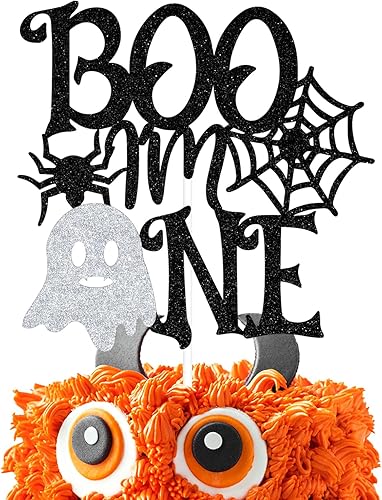 Decoración negra para tartas "I'm One" con purpurina negra, The Spooky One/Baby Boo, decoración de fiesta de baby shower con temática de Halloween
