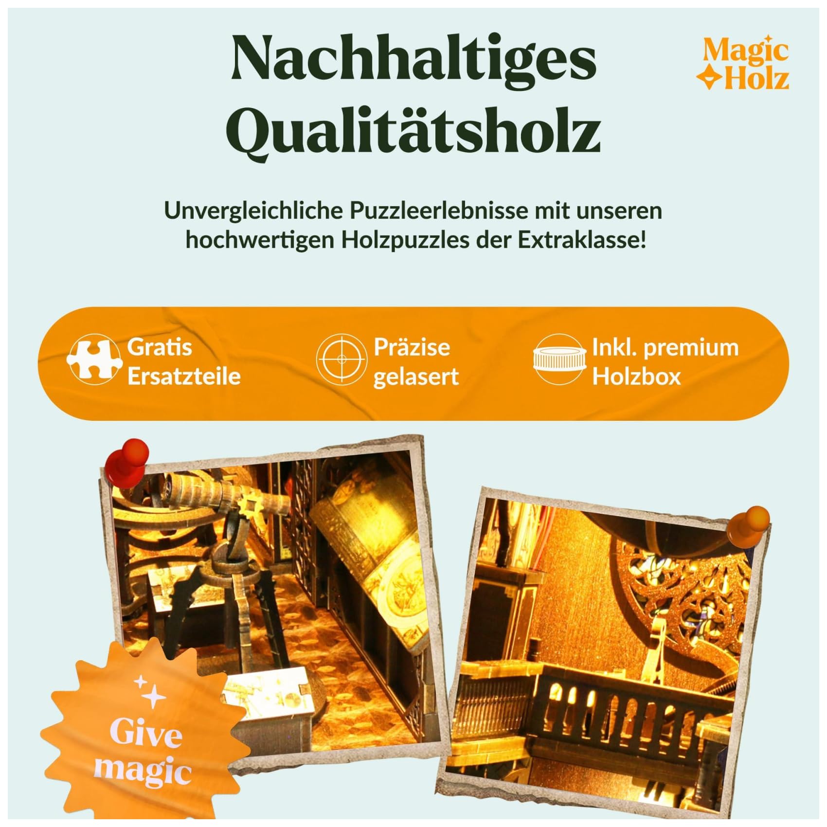 MaHo MagicHolz – Book Nook Astronomie Museum – DIY Book Nook Kit aus Holz – Booknook Diorama Miniatur Bausatz mit LED Lampe – 3D Puzzle Bücherregal Deko & DIY Buchstütze basteln
