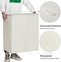 Vista 6 de WOWLIVE 140L Cesta de lavandería doble con tapa y bolsas de lavandería extraíbles, cesta grande para ropa sucia de 2 secciones, cesta plegable