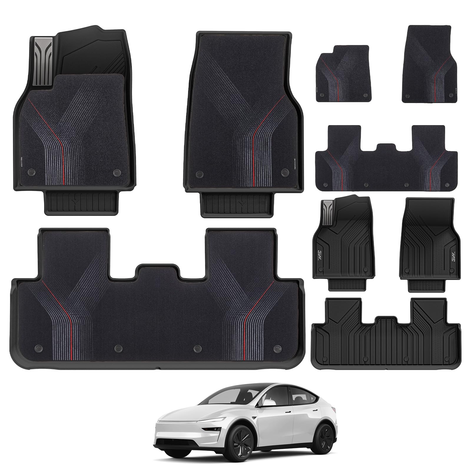 3W Alfombrillas Tesla Model Y Juniper 2025 2026 para Standard/Premium/Performance, Juego TPE Todo Clima Impermeable, Protección Interior Personalizada 5 Plazas, Accesorios Coche