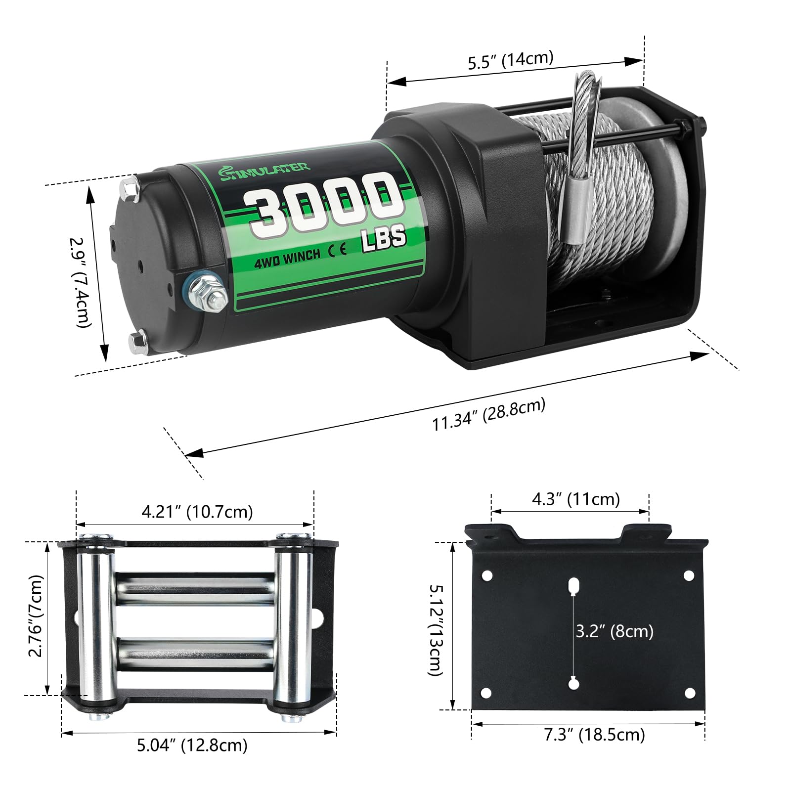 STIMULATER Wciągarka do ATV 1,360.8 kg, elektryczna wciągarka 12 V, stalowa wciągarka linowa, z bezprzewodowym pilotem i przewodowym przełącznikiem ręcznym, z prowadnicą Hawse, wodoodporność IP67