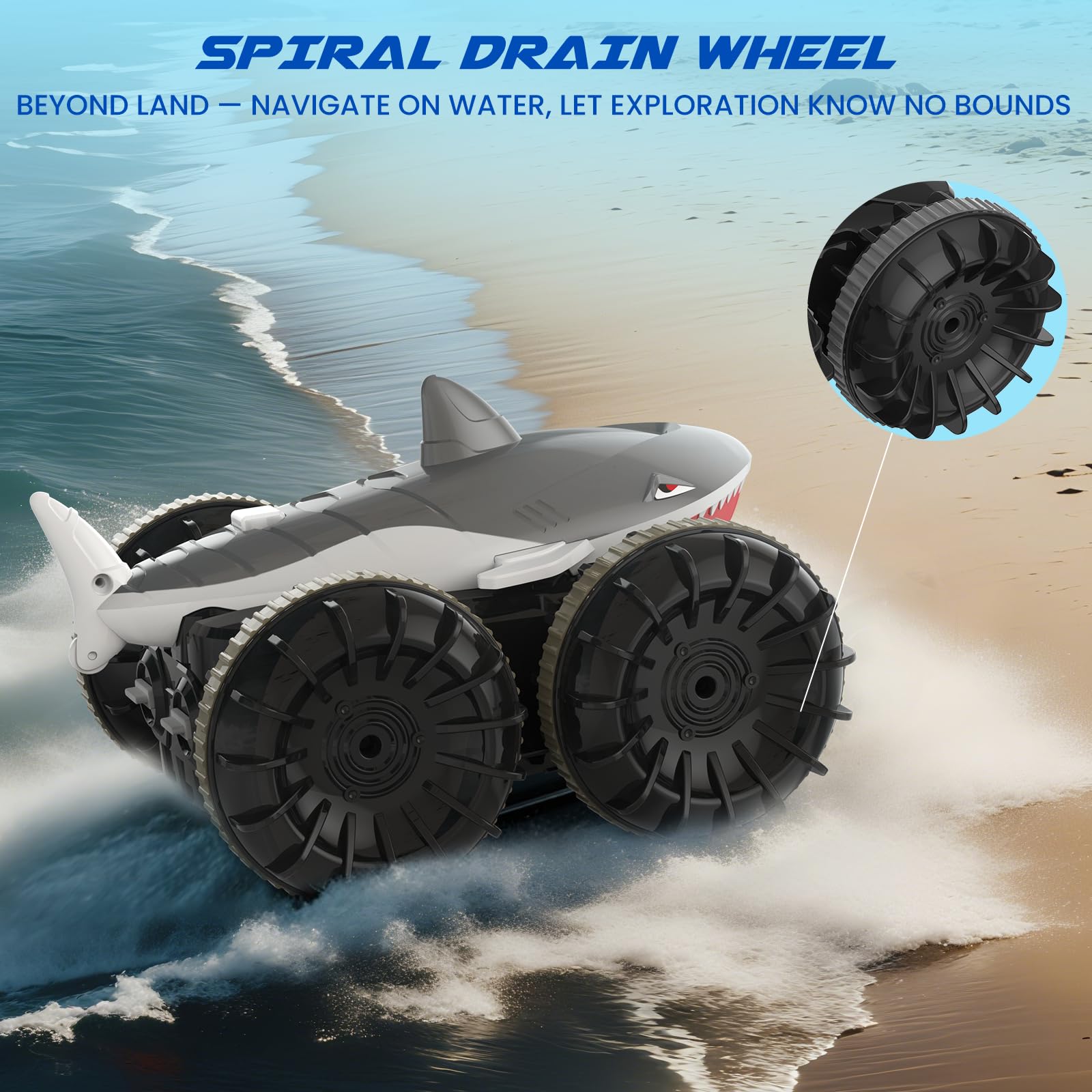 SIMREX Voiture amphibie télécommandée Shark, Cadeau pour enfants, garçons et filles, voiture RC 4WD étanche, cascade à 360° - Image 4