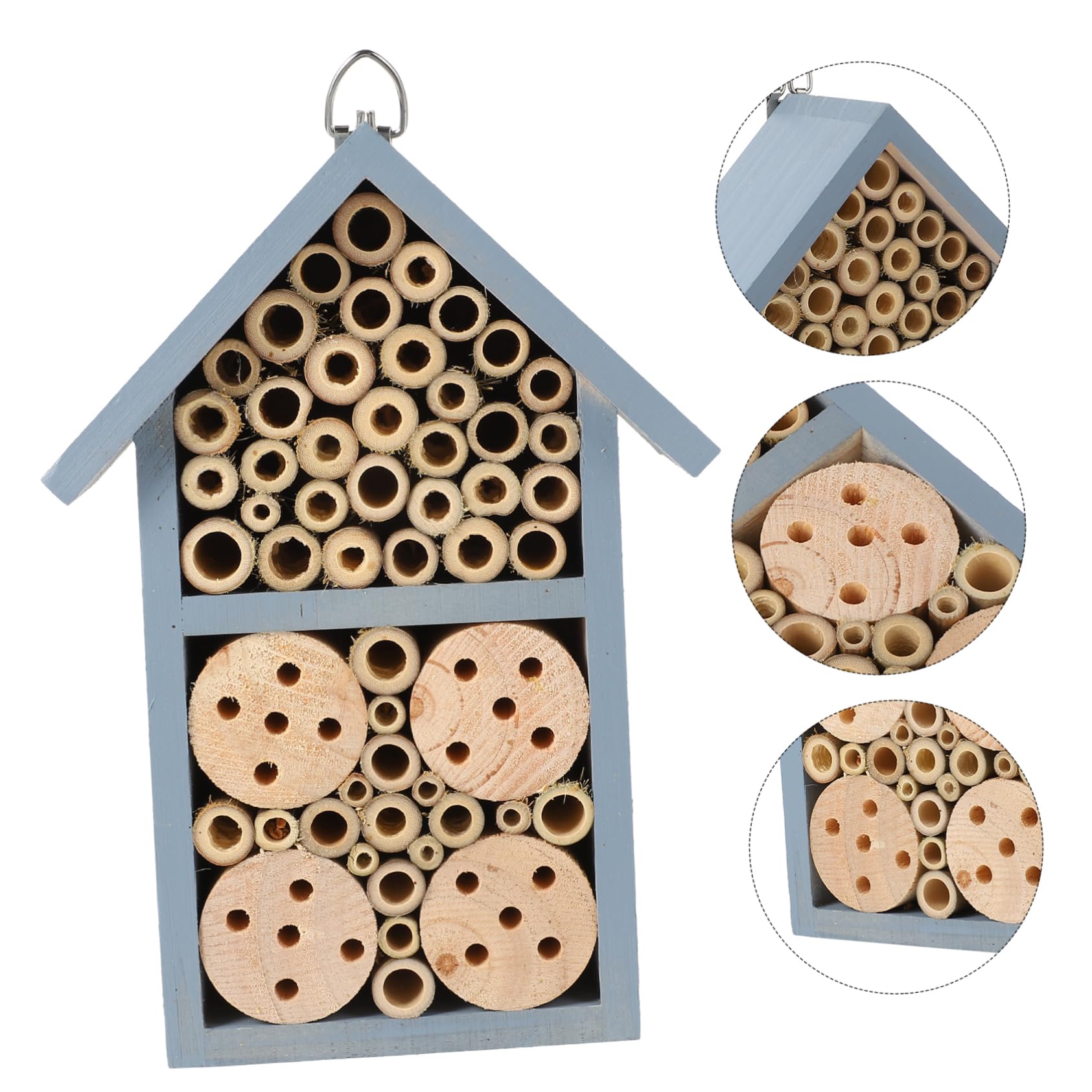 Insektenhaus Bienenhotel Mit Schutzdach Für Garten Terrasse Blau Lackiertes Insektennest Zum Aufstellen Für Bienen Marienkäfer Schmetterlinge