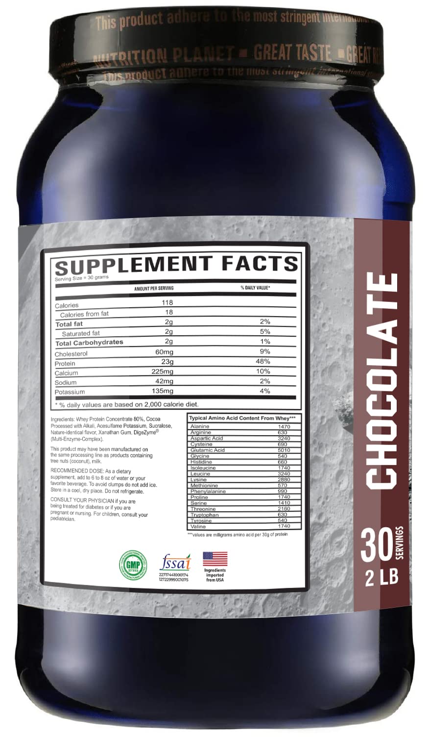 Nutrition Planet Davisco Whey Protein With Added DigeZyme®, Chocolate, 2 lbs