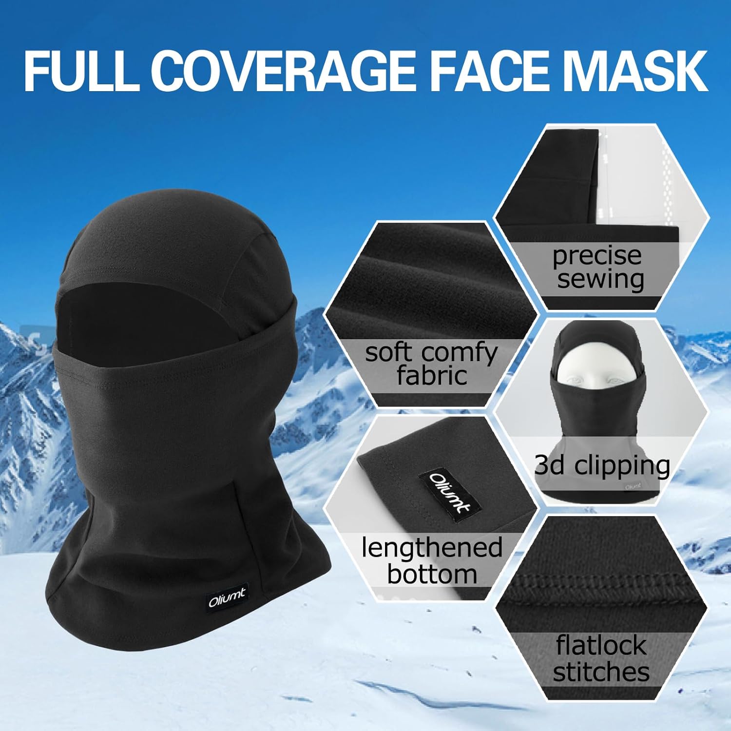 Balaclava Ski Mask, Warm, Breathable & Lightweight, Full Coverage Fleece Winter Face Mask for Men & Women - Image 3