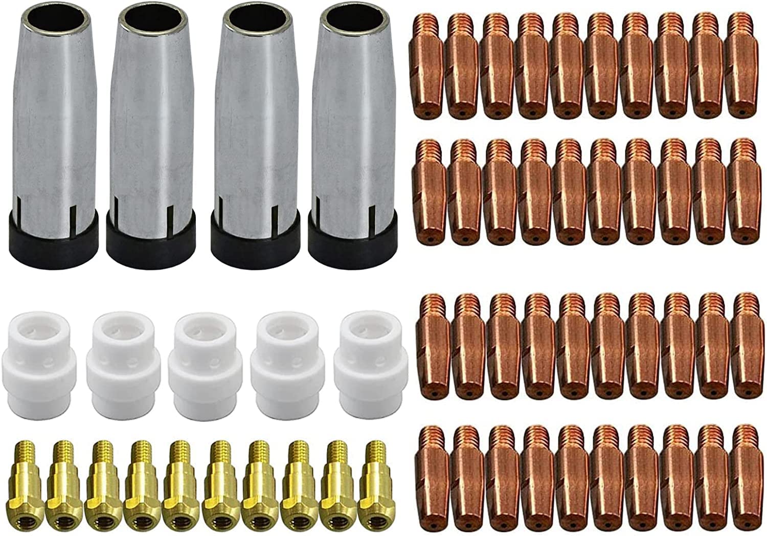 Riverweld Multiple Mig Mag Contact Tips M6 1.0Mm 140.0242 & 0.9Mm 140.0169 Conical Cups Gas Nozzle 145.0080 Contact Tip Holder 142.0003 Kit For 24Kd Mb24 Co² Welding Torch 59Pcs