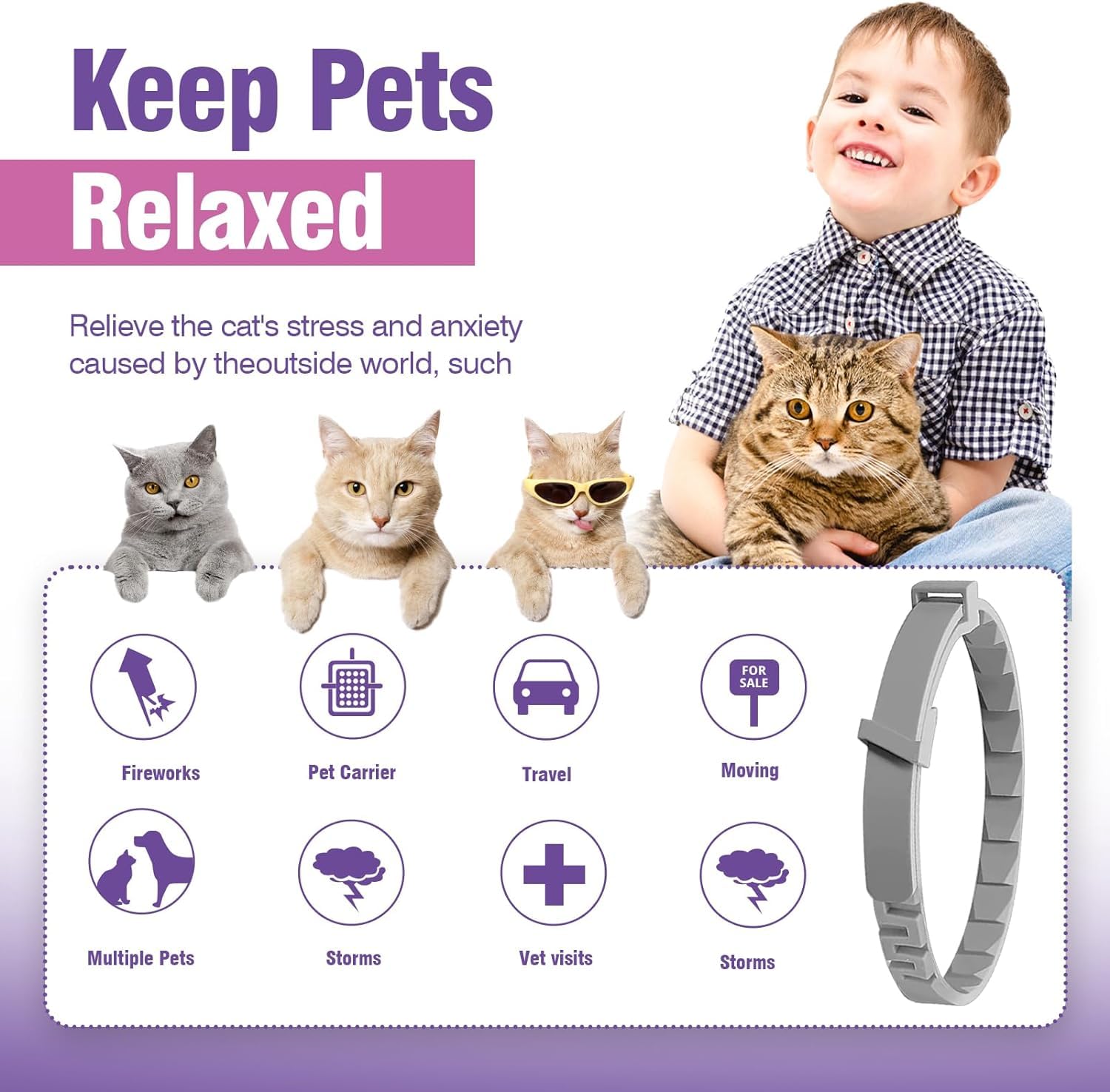 Collier Apaisant Pour Chat Et Chien - Lot De 2 - Anti-stress, Phéromones - Efficace 30 Jours, Réglable