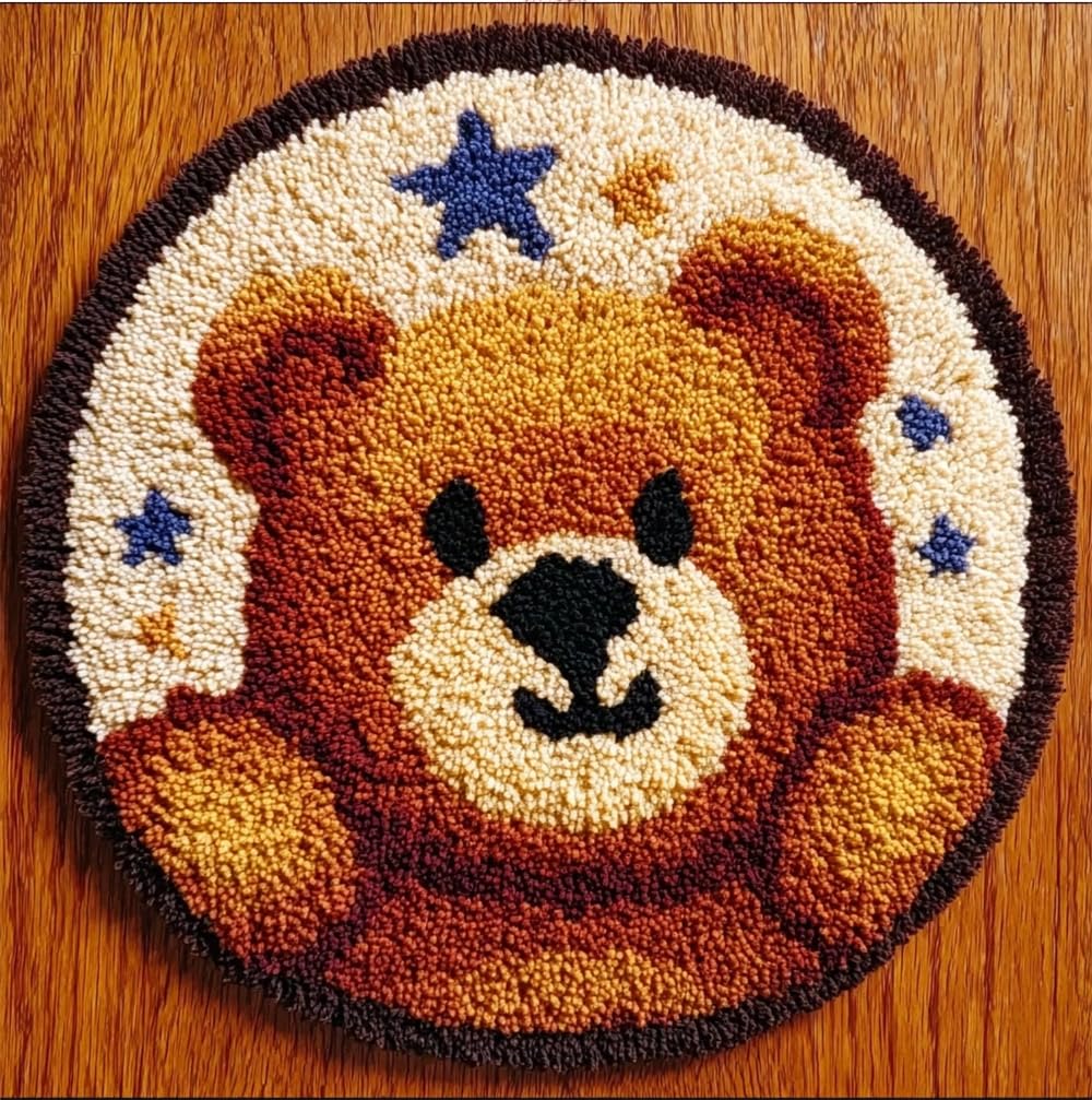 kitphoenix Creative Latch Hook Rug Kit Festival Bear 20X20Inch (50X50Cm) Animal Pattern Handmade Latch Hook Kits for Adults for Christmas Carpet Beginners Adults