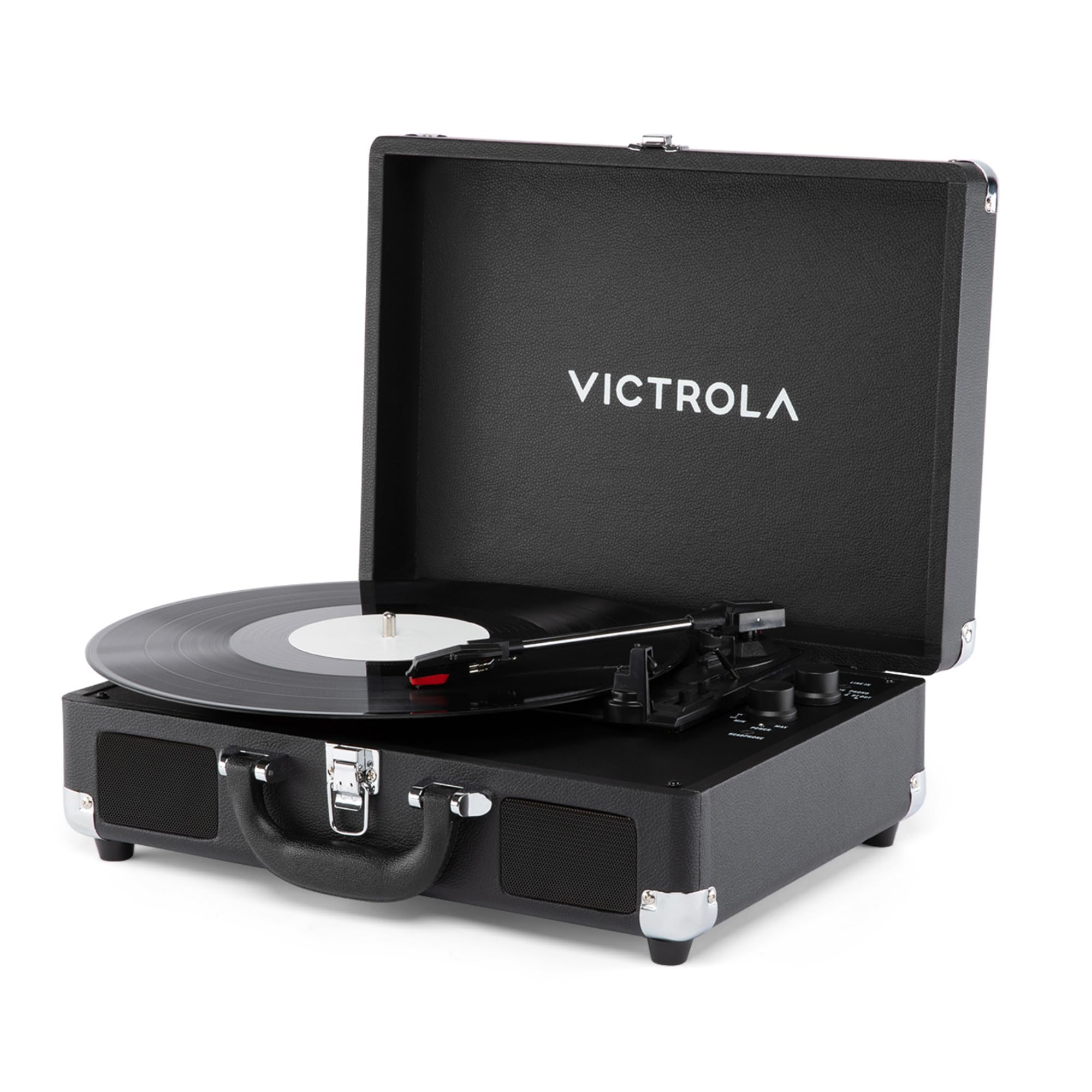 victrola journey ii (2025 model) – bluetooth suitcase record player – built-in stereo speakers with enhanced bass, 3-speed turntable, bluetooth input and output, rca & headphone outputs (black), not tested