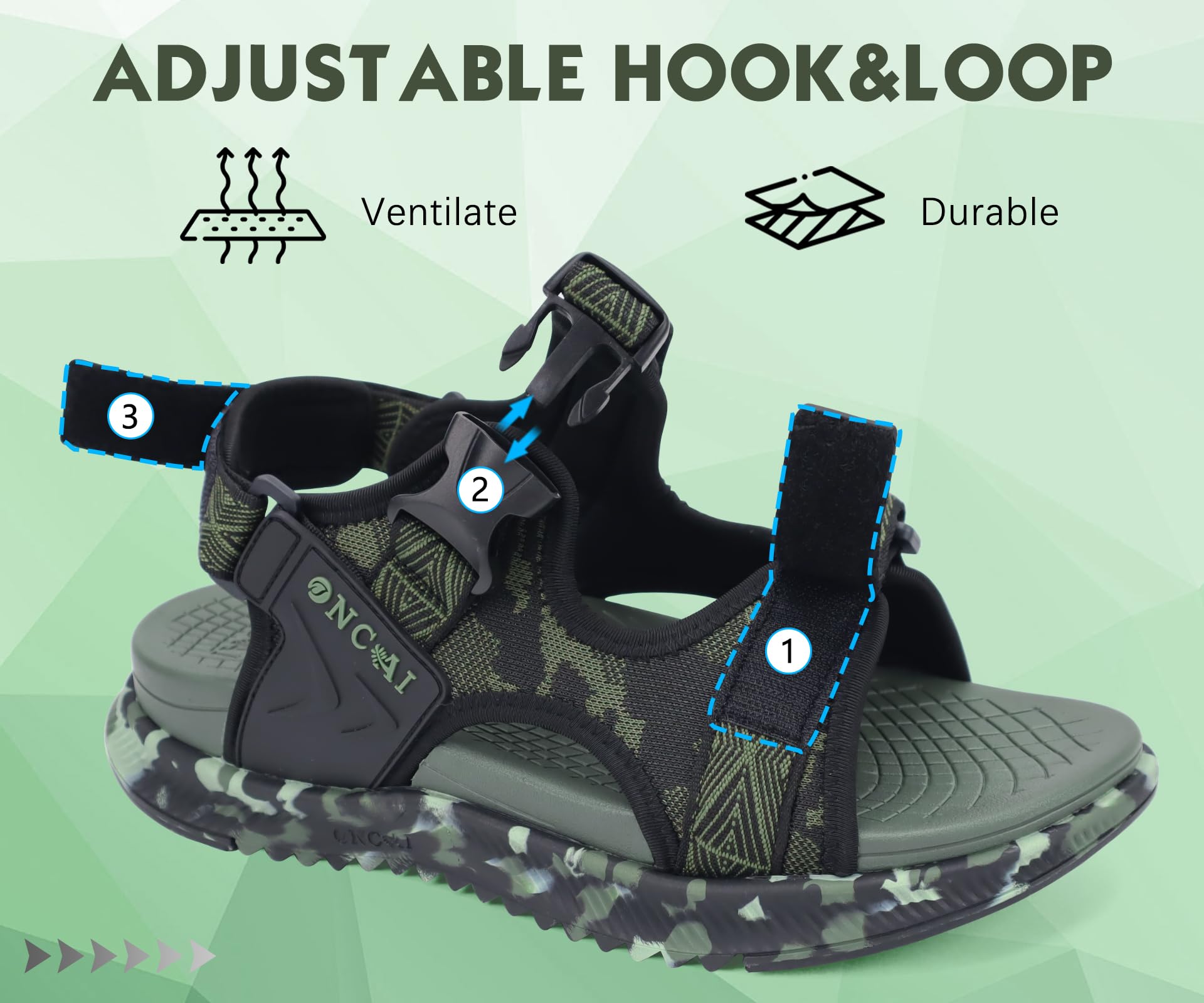 ONCAI Sandalias Trekking Hombre，Soporte Para El Arco Plantar Corte De Malla con Correa Ajustable Sandalias Senderismo Para Hombre Talla 40-48