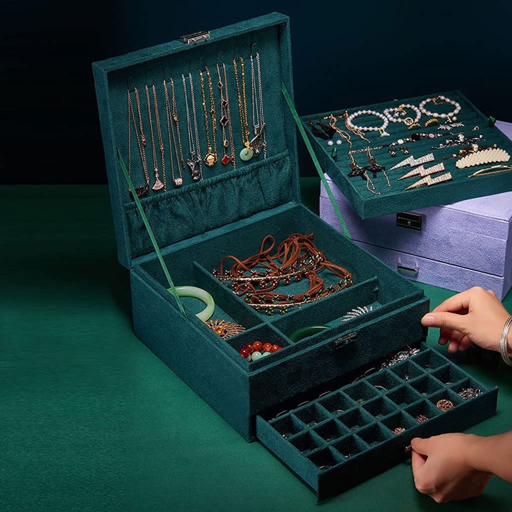 Organizer per gioielli in velluto a 3 strati per collane, anelli, bracciali, orecchini e orologi