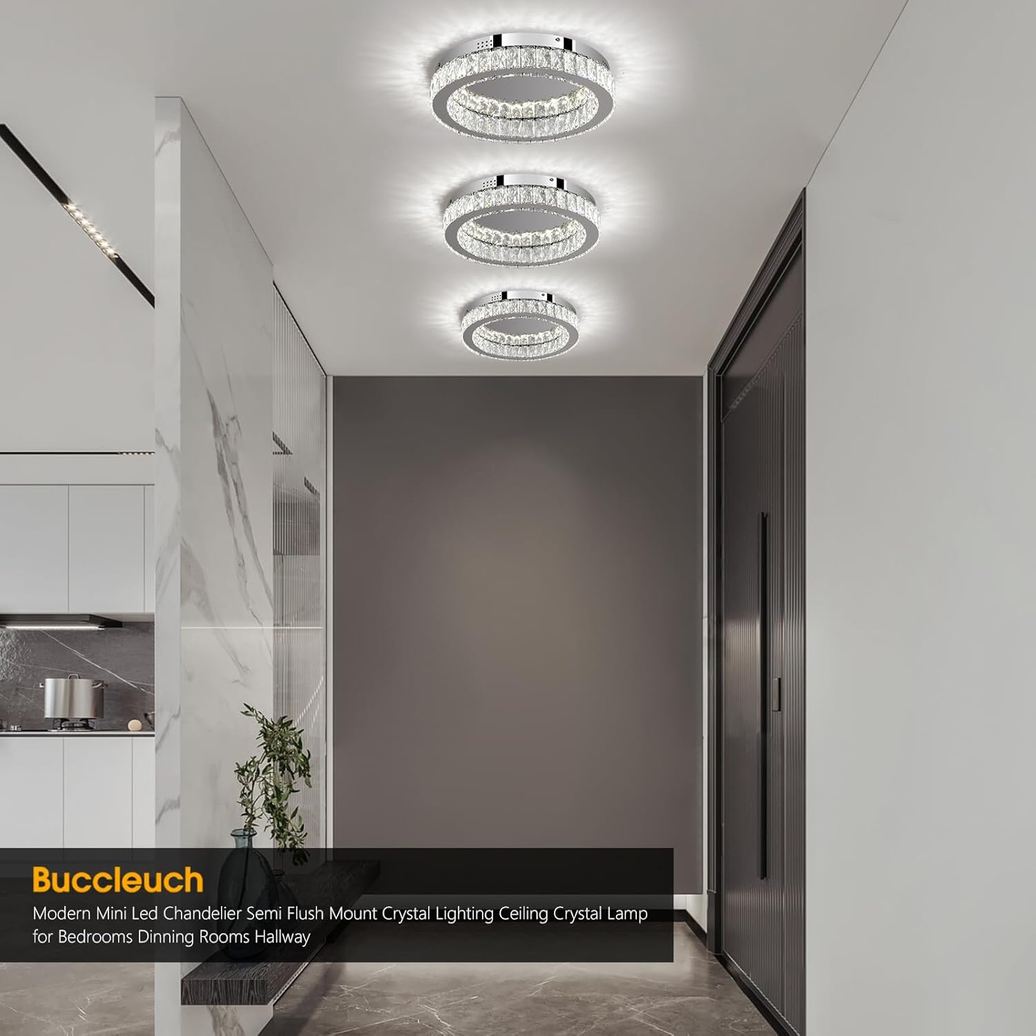 Buccleuch Mini Crystal Chandelier, 16.5" LED Flush Mount Ceiling Light, UL-Certified K9 Crystal Fixture for Living Room Bedroom Hallway Staircase Bar Kitchen, 6500K Cool White