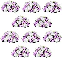 Vista 12 de Bolas de flores para centros de mesa, rosas de boda, 2 bolas de rosas artificiales con base, bola de flores falsas blancas, bola de beso, arreglo